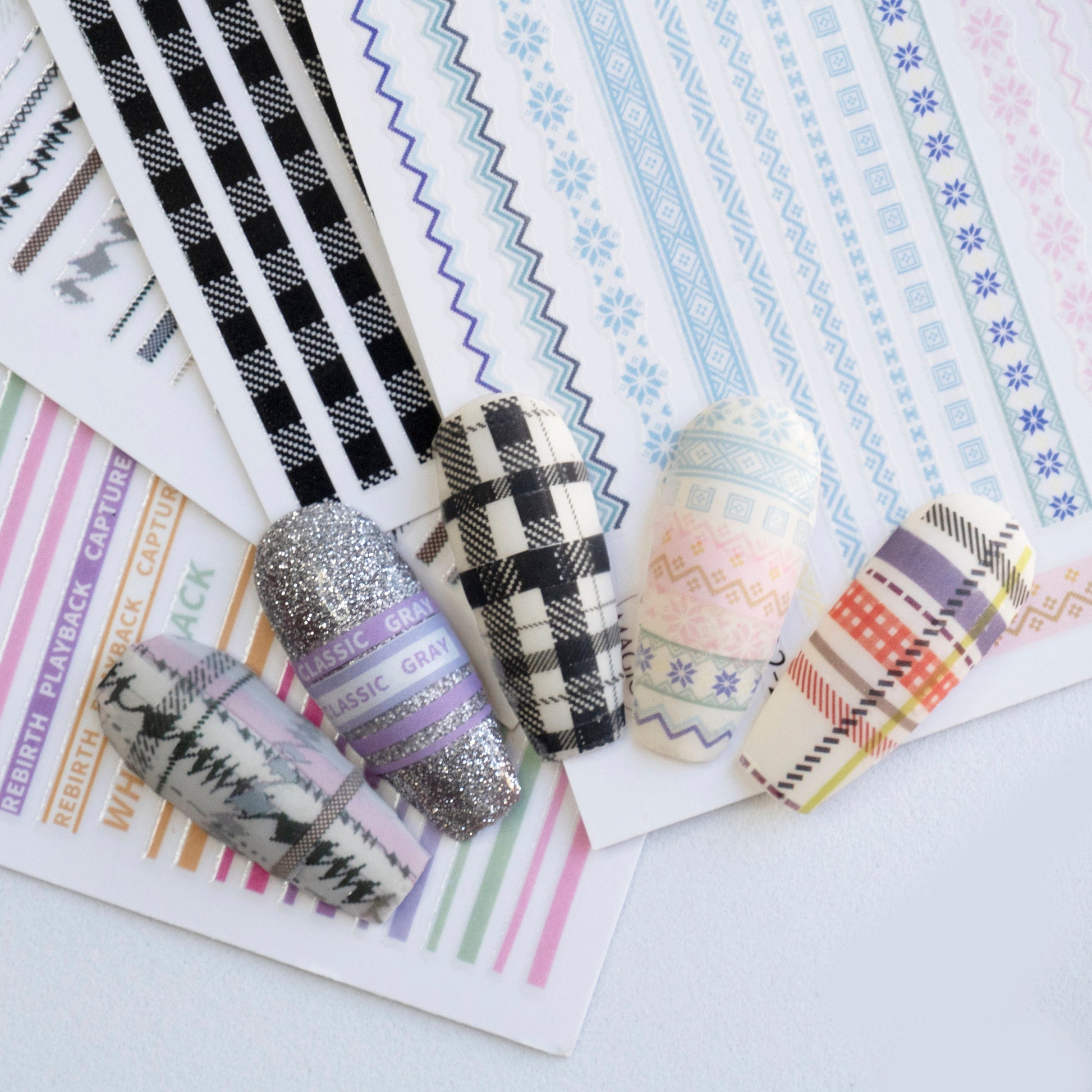 Tweed Plaid Pattern Nail Art Sticker/ Stripe Checkered Peel Off Tips Stickers/ Stripes scottish plaid Tartan holiday winter nails decals