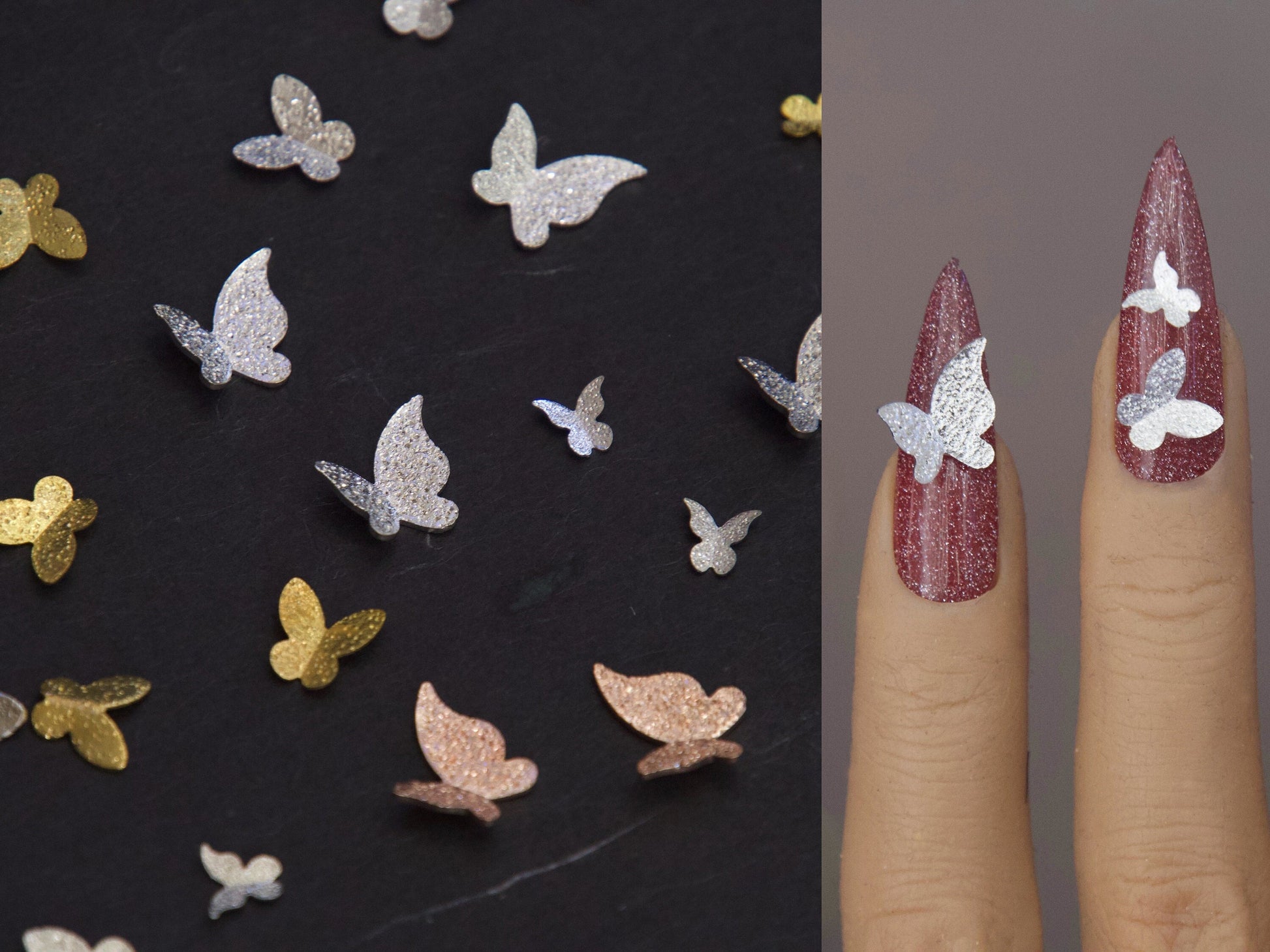 5 pcs 3D Butterfly nail decoration/ silver gold butterfly Nail DIY charm for nail gel mail polish design