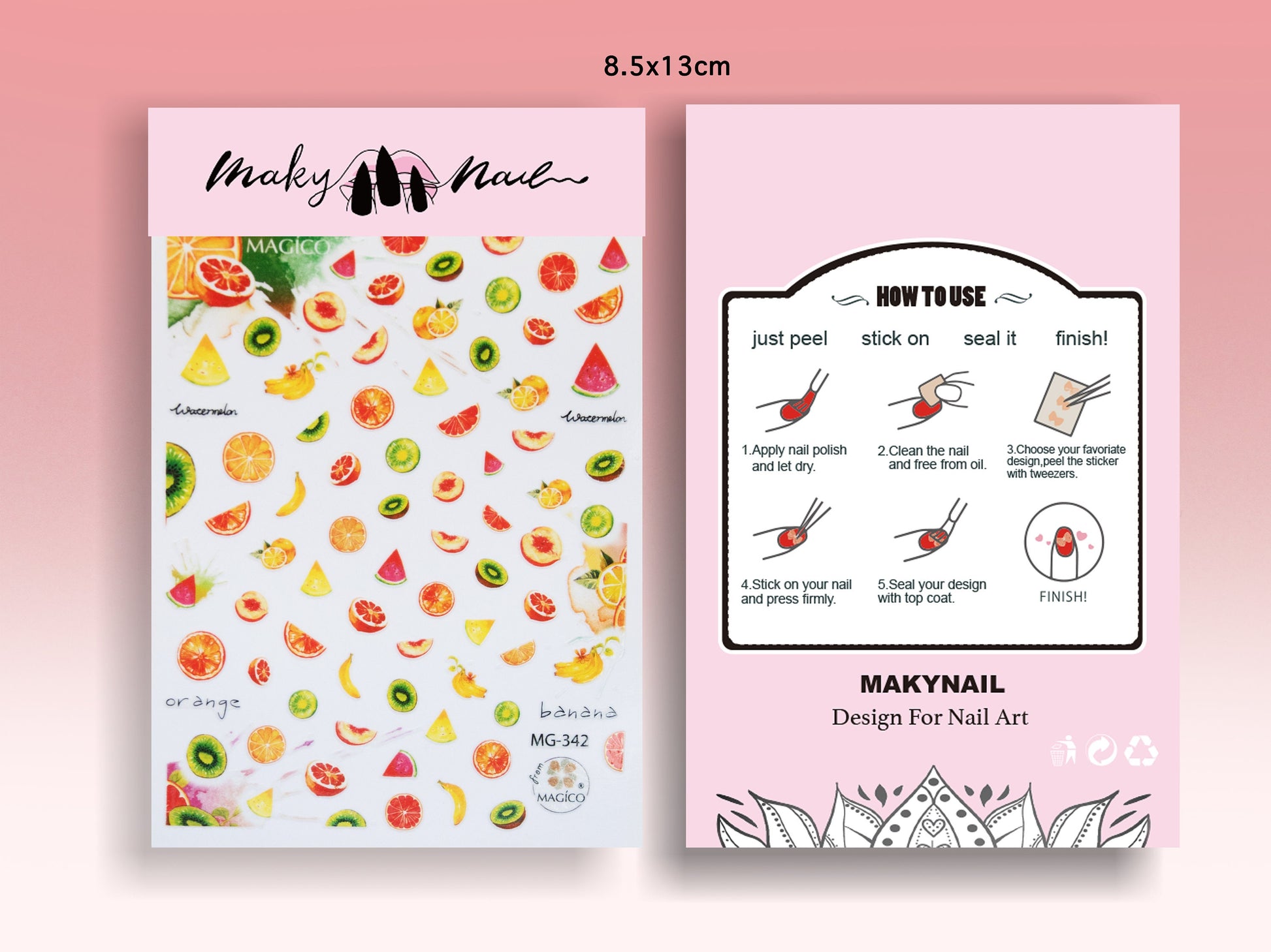 Fruity Pencil Sketch Nail Art Sticker/ DIY Tips Guides Transfer Stickers/Mixed Fruit peel off Sticker/Hand drawing manicure stencil