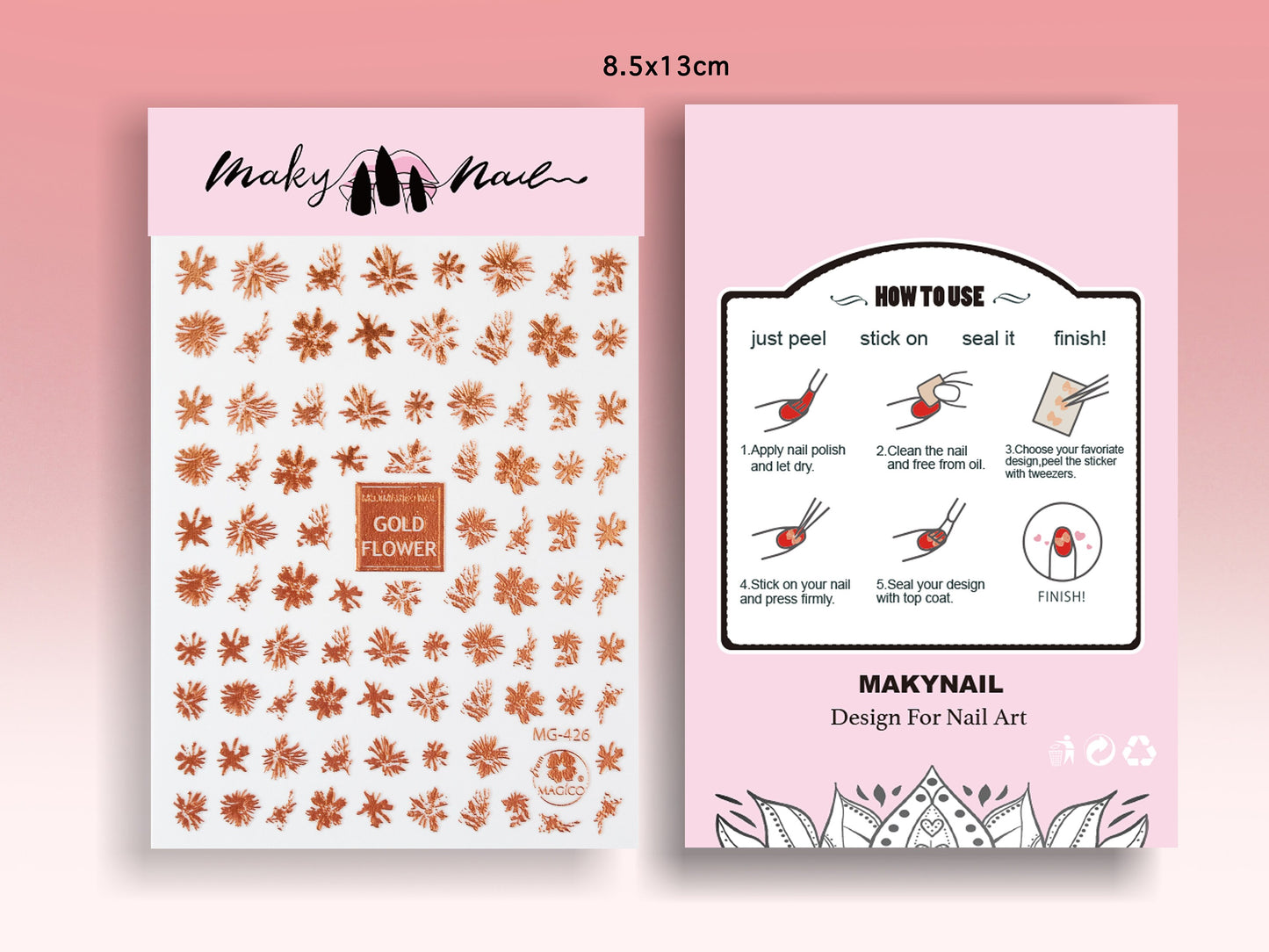 Rose Gold Hibiscus flower Nail Art Sticker/ Metallic DIY Tips Guides Transfer Stickers/ Flower Sticker/ Abstract Floral manicure stencil