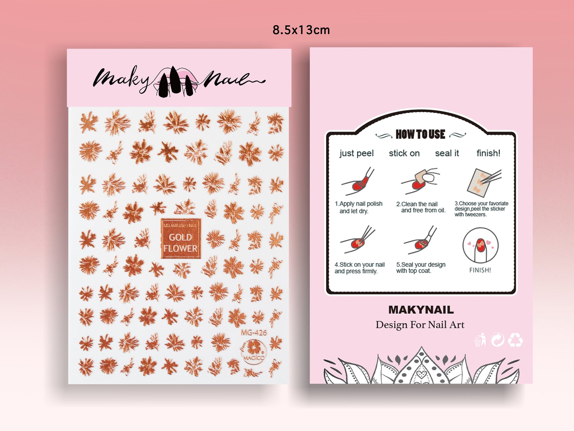Rose Gold Hibiscus flower Nail Art Sticker/ Metallic DIY Tips Guides Transfer Stickers/ Flower Sticker/ Abstract Floral manicure stencil