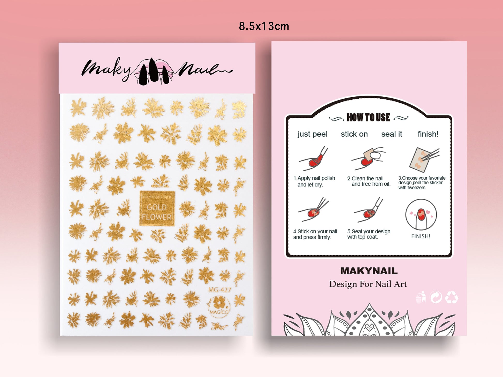 Rose Gold Hibiscus flower Nail Art Sticker/ Metallic DIY Tips Guides Transfer Stickers/ Flower Sticker/ Abstract Floral manicure stencil