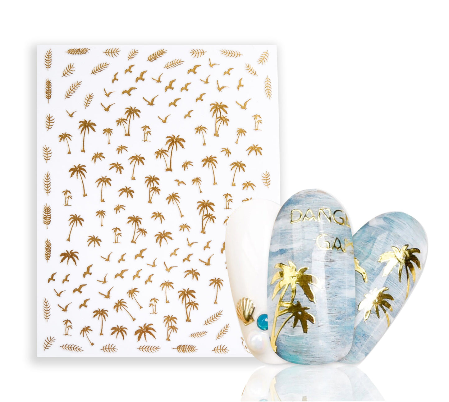 Palm tree gold nail sticker/ 1 Sheet 3D Nail Art Stickers Self Adhesive Decals/ Coconut tree nail art sticker /Nail Appliques
