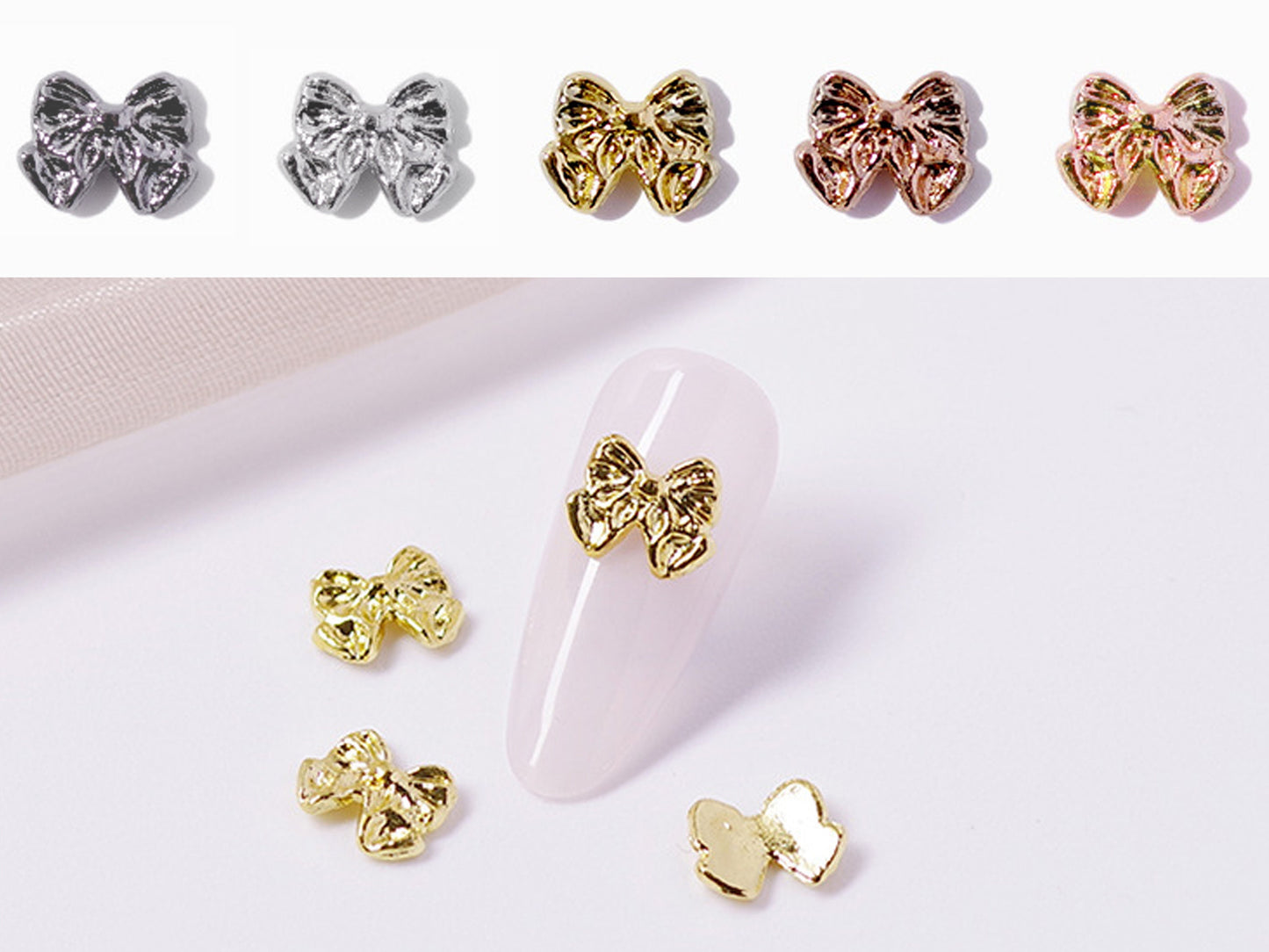 5 pcs Metallic Bowtie nail Charms/ 3D Bow tie charm NailS design art