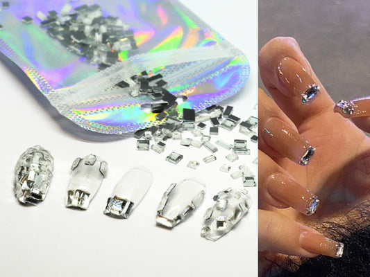 250 pcs Clear Square Crystals/ Glass Nail Jewelry Diamond Set