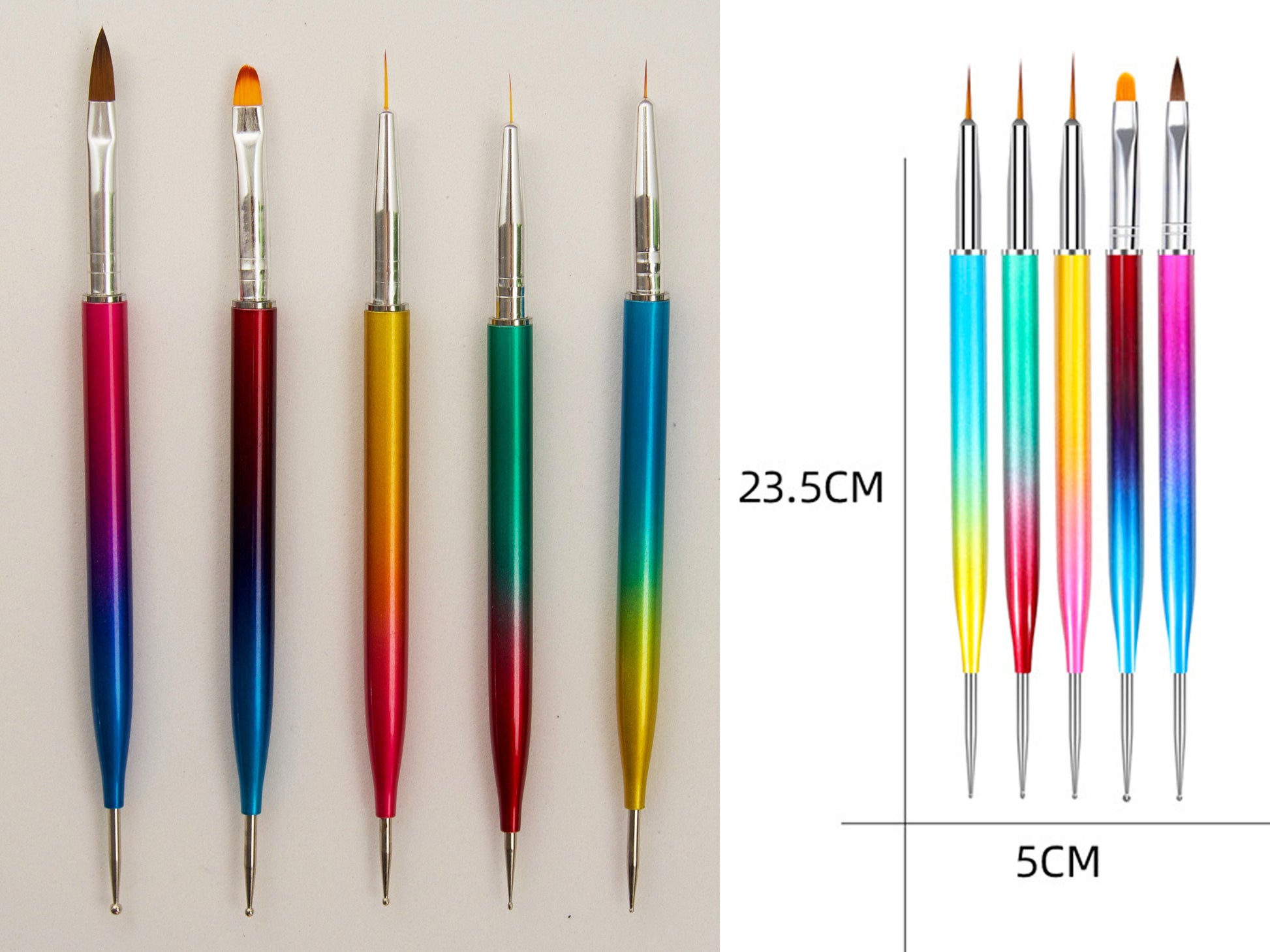 5 pieces Double headed Nail Brush Dotting Pen/ Gradient Detailing Striping Nail Art Brushes, Painting Brushes, 3D Brush, Acrylic Pen