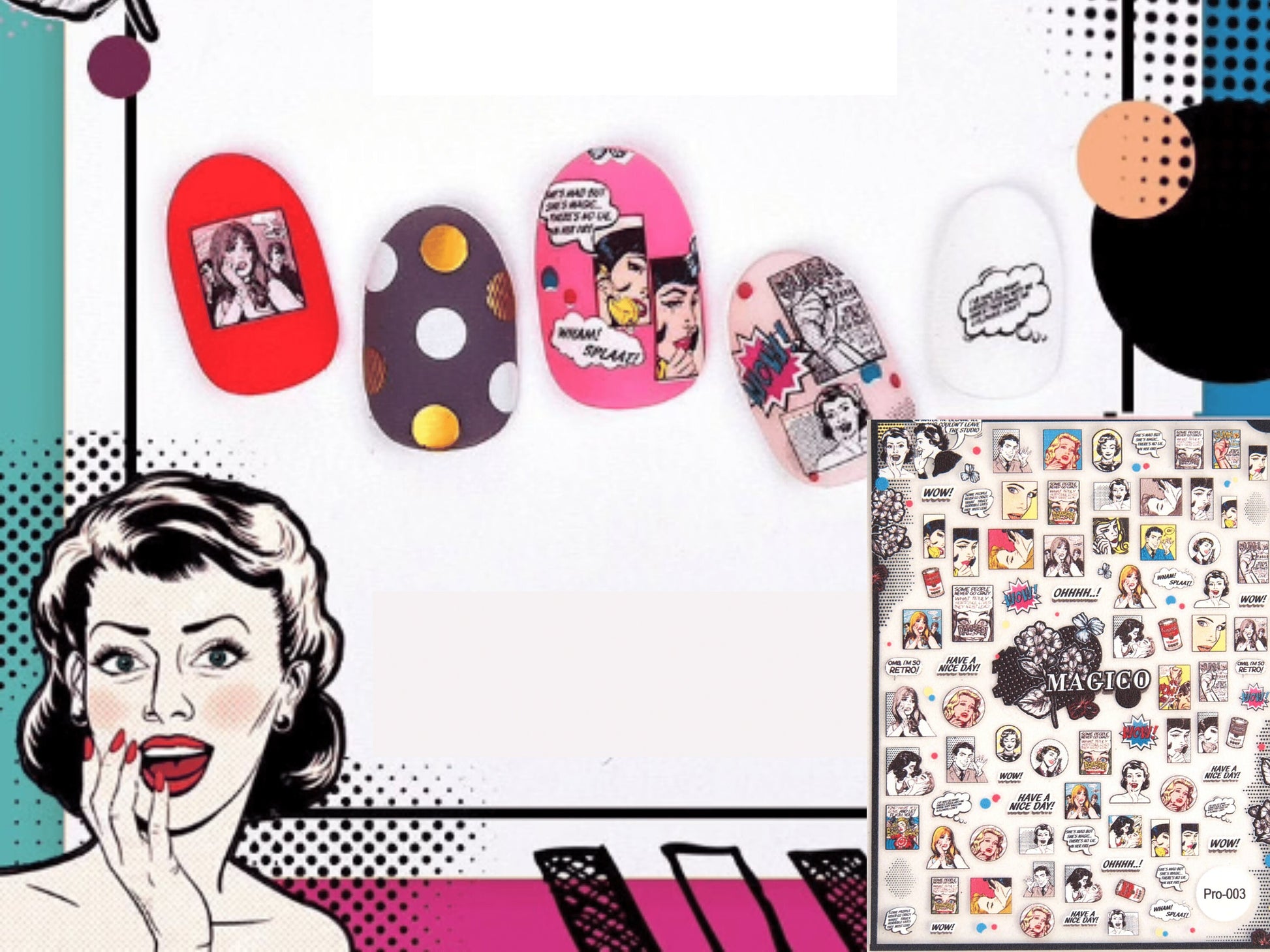 Pin-up Girl Nail Art Sticker/Pop art 1950's Vintage Style DIY Tips Guides Transfer Ultra thin Stickers/ American Character Animation sticker