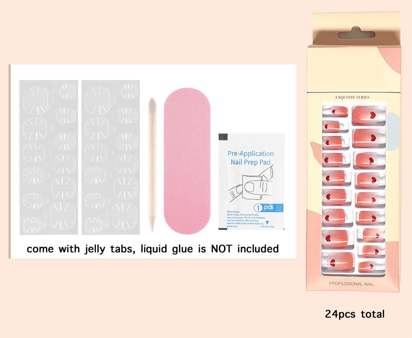 24 pcs Short round pinky Press on Nails/ Ombre Heart Kawai False Fake Nails Tips Manicure nail Manicure Ready to Wear Healthy nail art