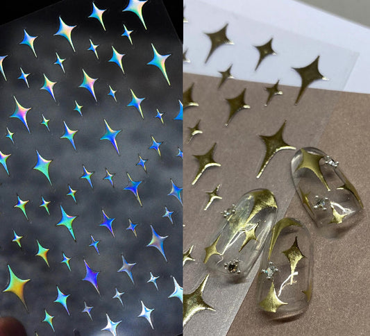 Twinkle little star nail stickers/ Premium Metallic Stars Stickers Peel off Gold Stickers/ Chameleon Halo Glittery 4-pointed star