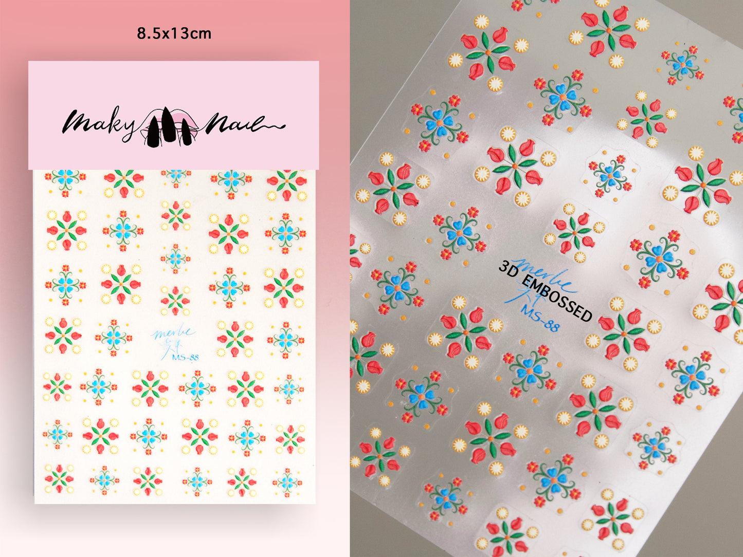 Pottery Floral Ceramics Print nail sticker/ Vintage Tile pattern 3D Nail Art Stickers Self Adhesive Decals/Flower Nail Art Decals