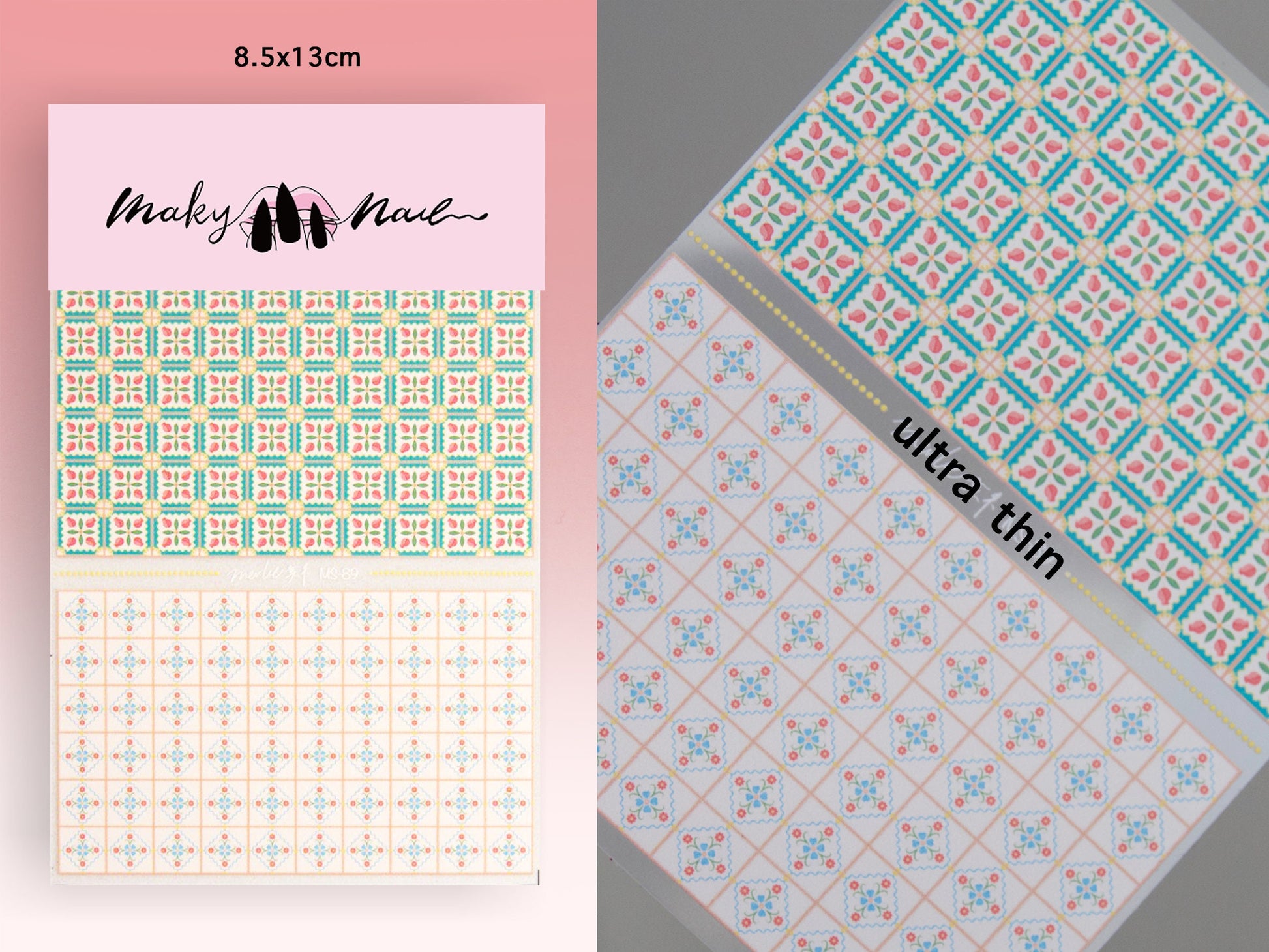 Pottery Floral Ceramics Print nail sticker/ Vintage Tile pattern 3D Nail Art Stickers Self Adhesive Decals/Flower Nail Art Decals