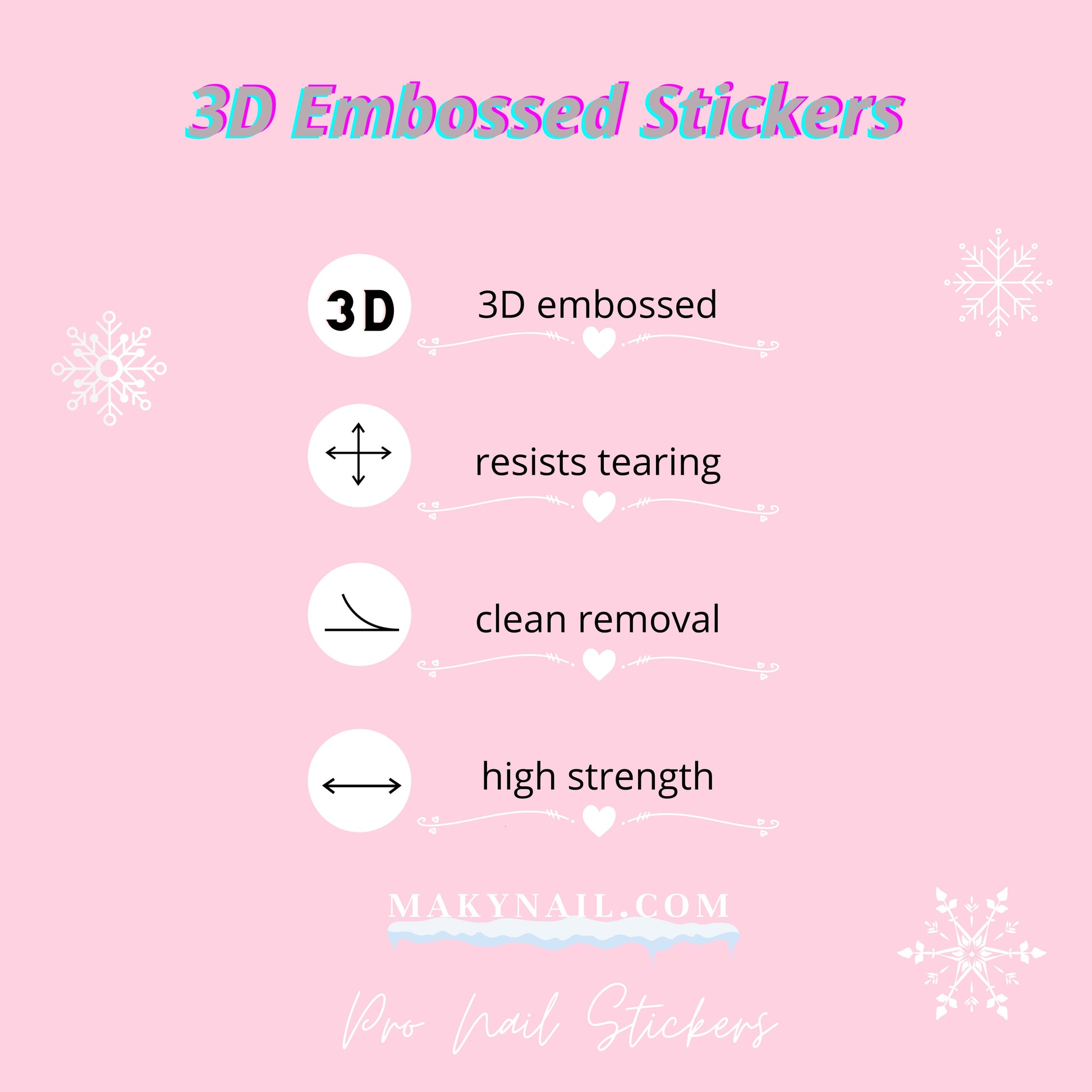 Winter Snow Flake White Nail Art Stickers Self Decals/ Christmas 3D Embossed Textured Peel off Nails Sticker