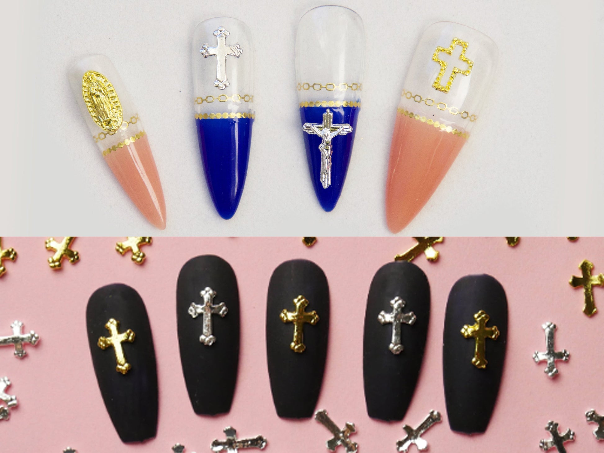 5 pcs Cross nail decoration/Gold Silver Christian Jesus Nail DIY deco/ Church Christianity Cross charm for nail gel and polish design