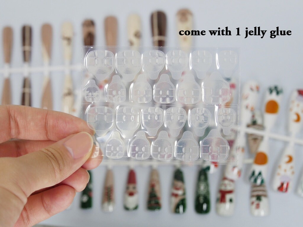 24pcs Christmas Press On Nails/ Printed Full Cover Coffin False Fake Nail Tips Manicure nail well tips/ Holiday Santa Tree Elk Pattern