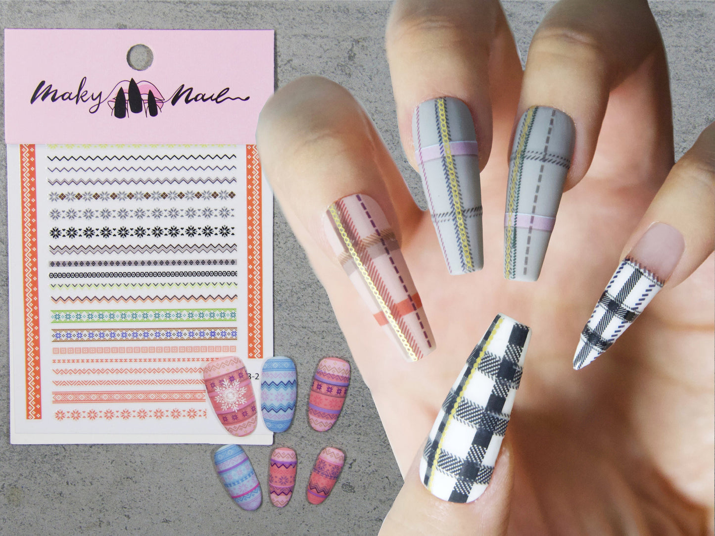 Tweed Plaid Pattern Nail Art Sticker/ Stripe Checkered Peel Off Tips Stickers/ Stripes scottish plaid Tartan holiday winter nails decals