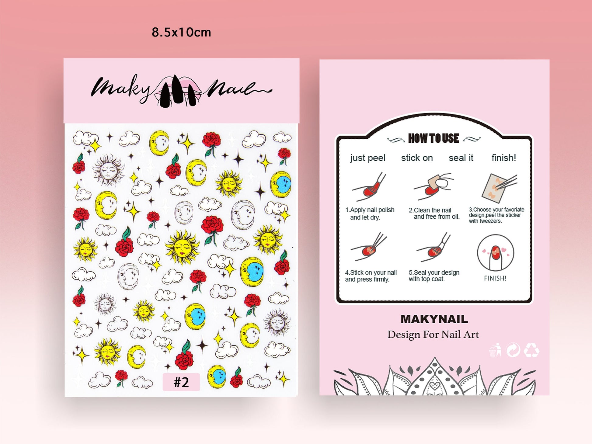 Kawaii Doodle Nail Stickers/ Cloud Sun Moon Smile Happy Smiley Rainbow Nail Art Stickers Self Adhesive Decals