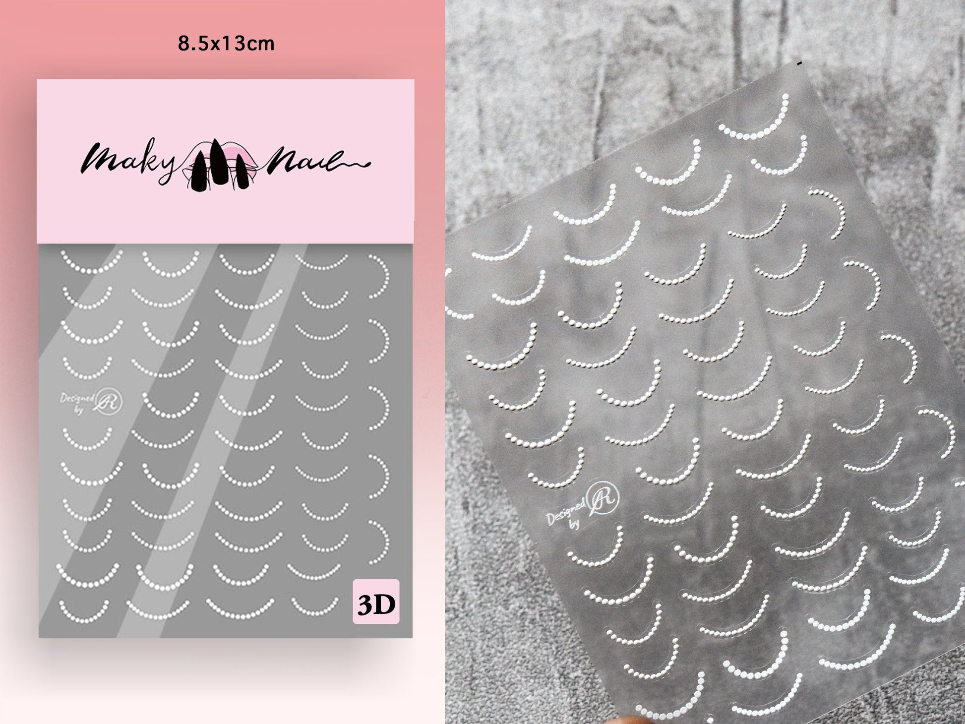 White smile arch nail sticker/ 3D Embossed Pearl Arc Lunula half-moon at the base of the nail Self Adhesive Decals/ Peel off White stickers