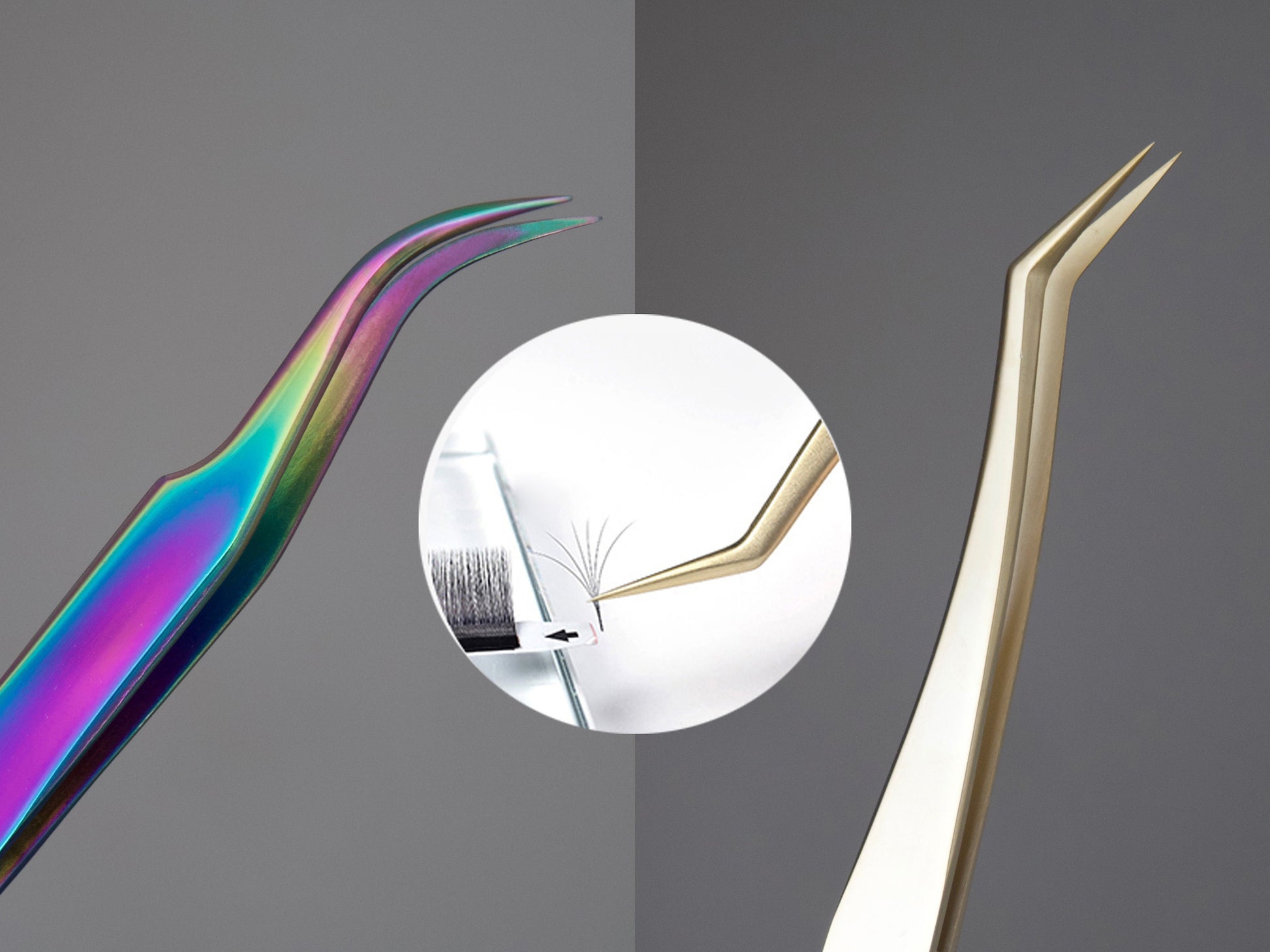 Eyelash Extension Tweezer Salon quality Professional Stainless Steel Precise Curved Tweezers for volume lashes/ Chameleon Gold picker