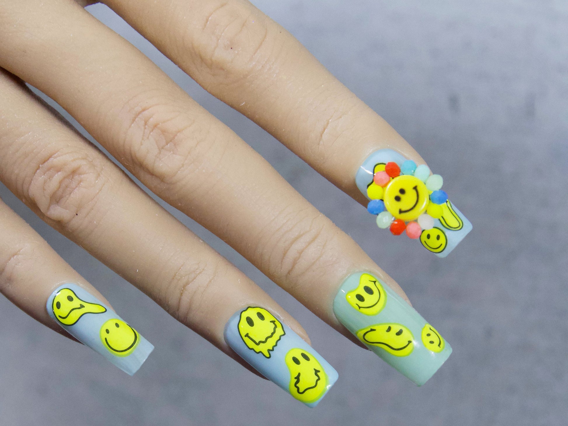 Melted Smile Happy Face Nail sticker/ Smiley Emoji Nail Art Stickers Self Adhesive Decals/ Smiley Face Yellow Manicure stencil