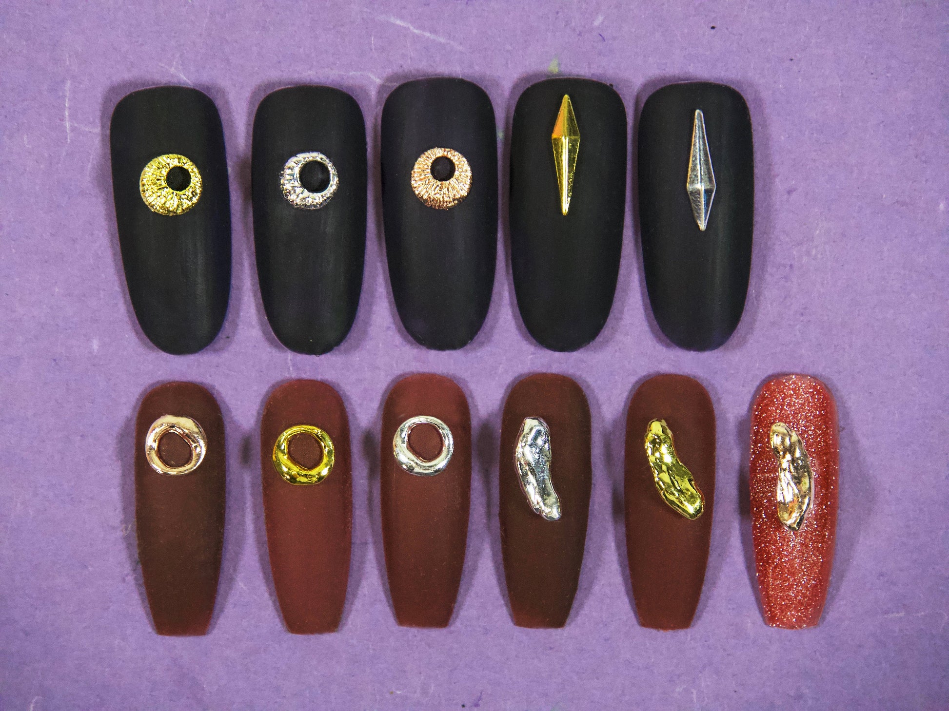 5 pcs Metallic Irregular shape Nail decoration/ Gold silver copper Ring Boho Studs DIY deco