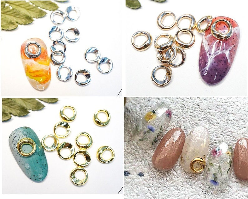 5 pcs Metallic Irregular shape Nail decoration/ Gold silver copper Ring Boho Studs DIY deco