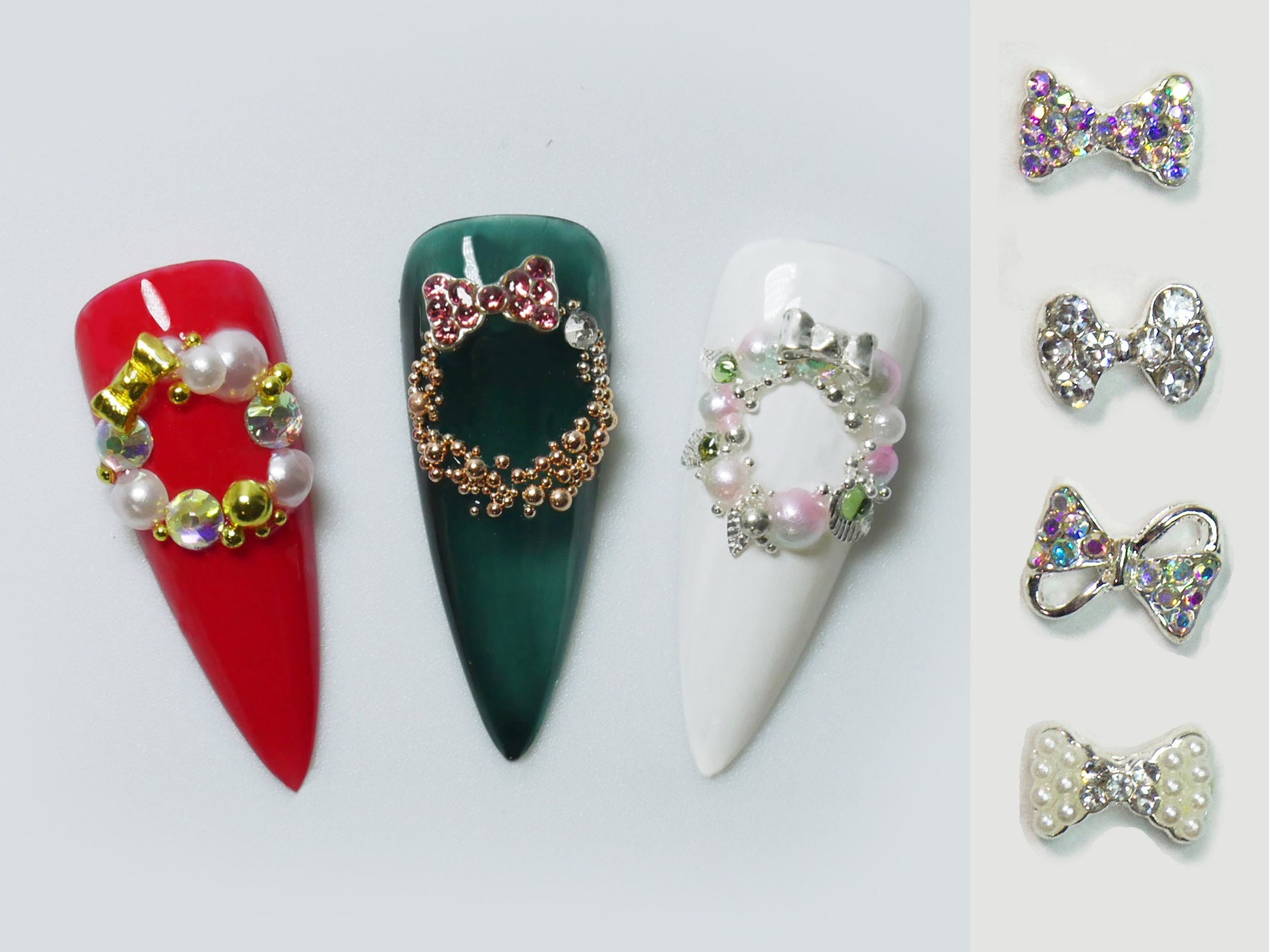 2 pcs 3D Metallic Silver Rhinestone nail studs