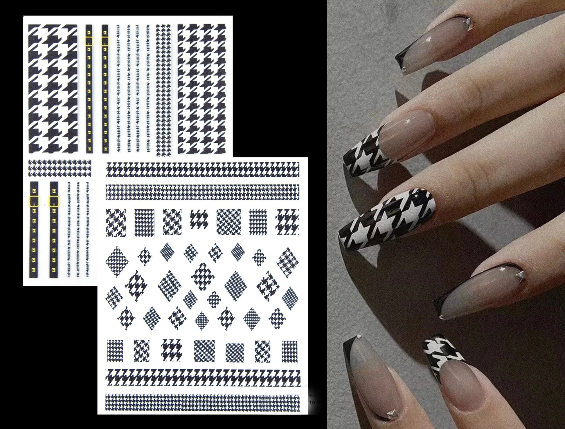 Houndstooth Winter Outfit Nail Sticker/ Plaid Pattern Nails Art/ Ultra Thin Black and White Grids Peel Off Decals/ Swallow gird Style