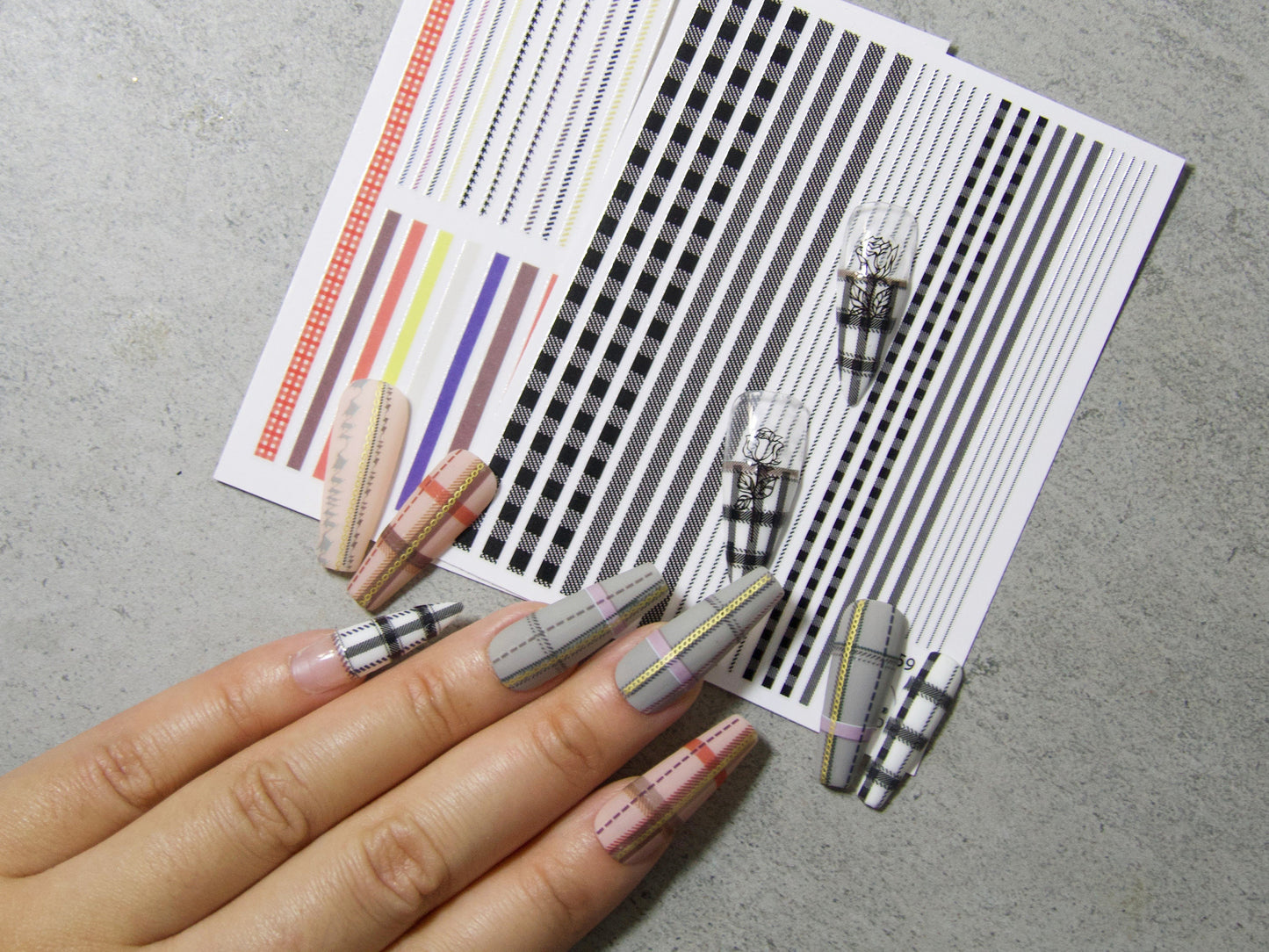 Tweed Plaid Pattern Nail Art Sticker/ Stripe Checkered Peel Off Tips Stickers/ Stripes scottish plaid Tartan holiday winter nails decals