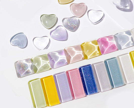 10 pcs Glass Nail Color Display Card/ Nail Salon Show Case Color Swatch for Nail polish UV Gel Heart Wave Round Crystals