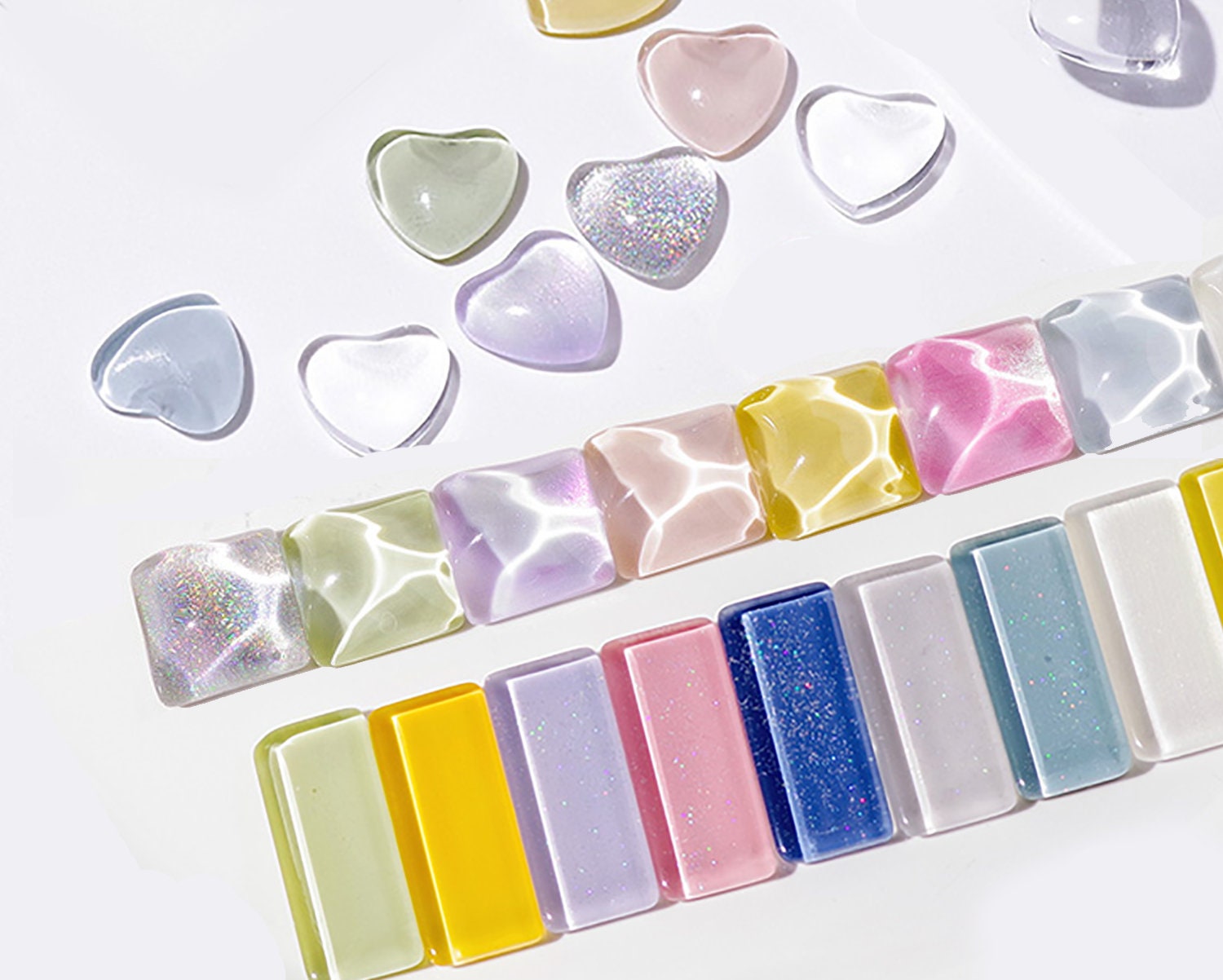 10 pcs Glass Nail Color Display Card/ Nail Salon Show Case Color Swatch for Nail polish UV Gel Heart Wave Round Crystals