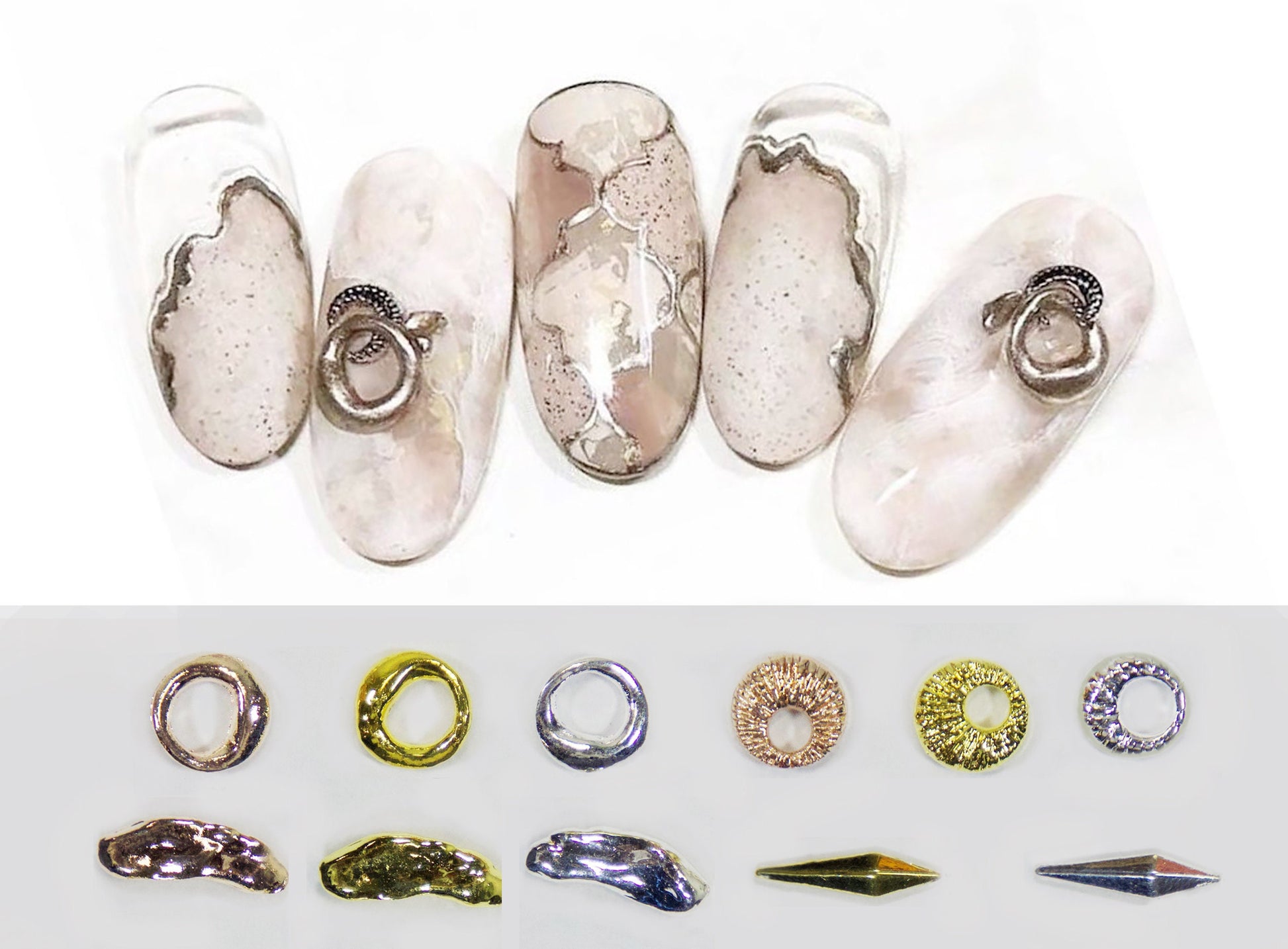 5 pcs Metallic Irregular shape Nail decoration/ Gold silver copper Ring Boho Studs DIY deco