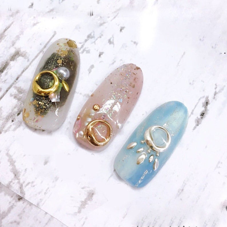 5 pcs Metallic Irregular shape Nail decoration/ Gold silver copper Ring Boho Studs DIY deco