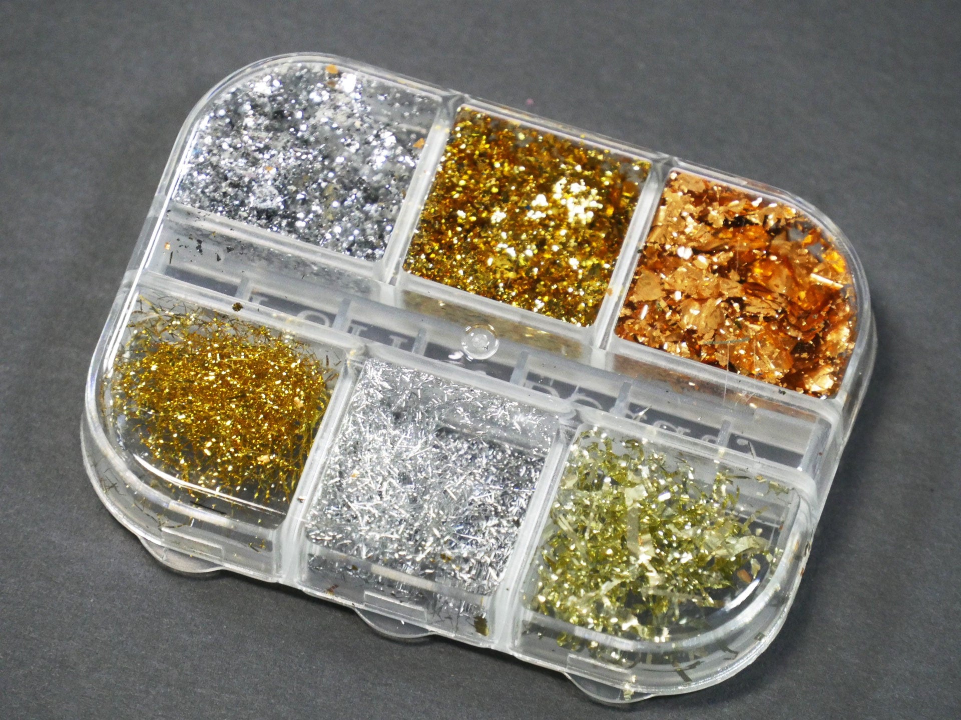 12 Grids Nail Art Foil Flakes Gold Silver, Sparkly Gold Silver