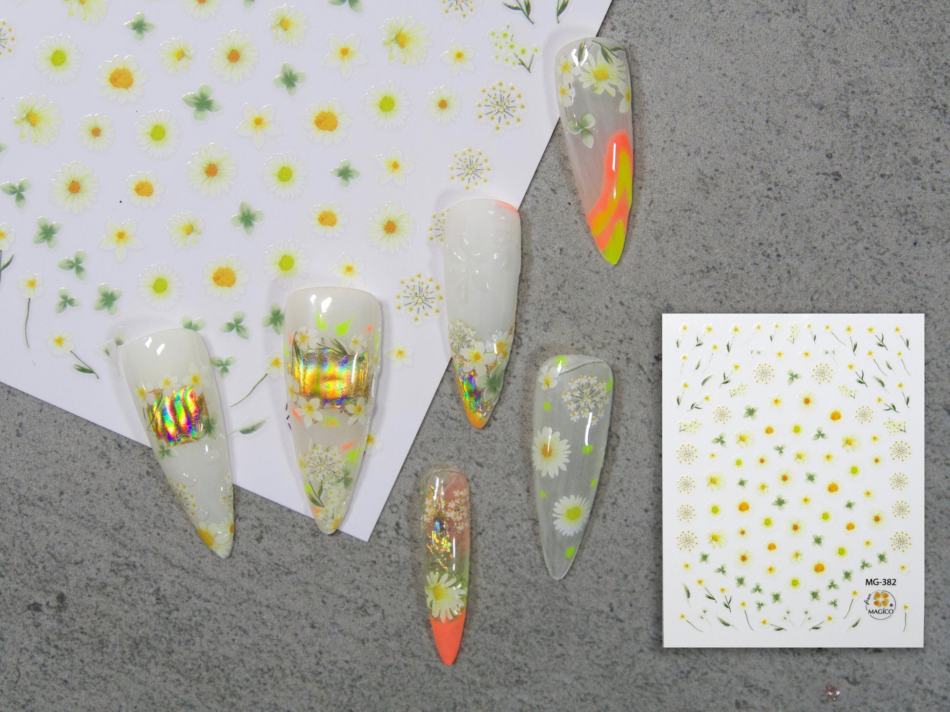 Dandelion & Daisy flower Nail Art Sticker/ Queen Anne's Lace Peel off daisies Stickers/ Chrysanthemum Oxeye leaf Bouquet Blossom Sticker