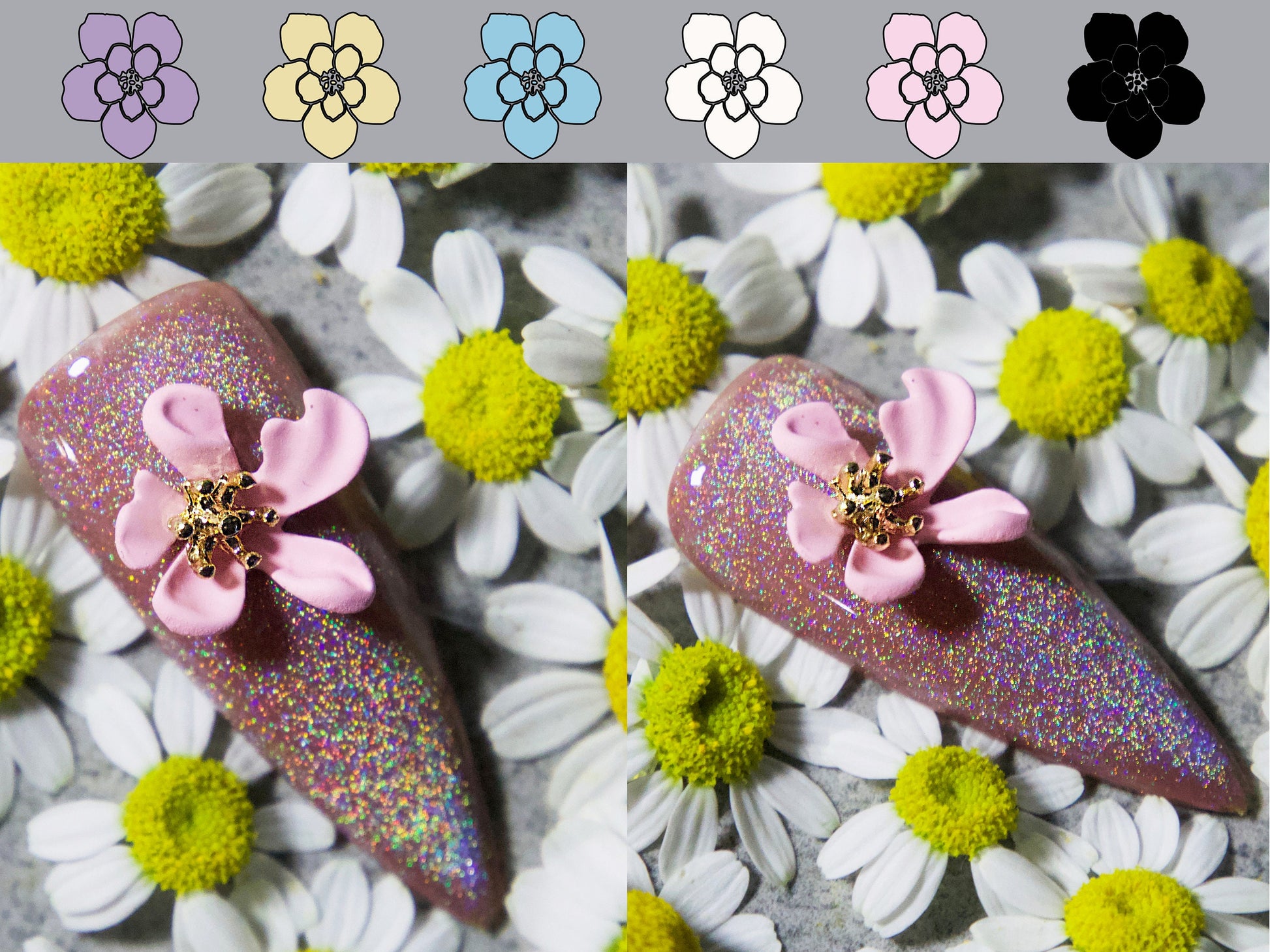 5 pcs Asymmetric Sakura flowers nail jewelry /Metallic Lilacs floral nail art charm / 3D nail design decor Supply