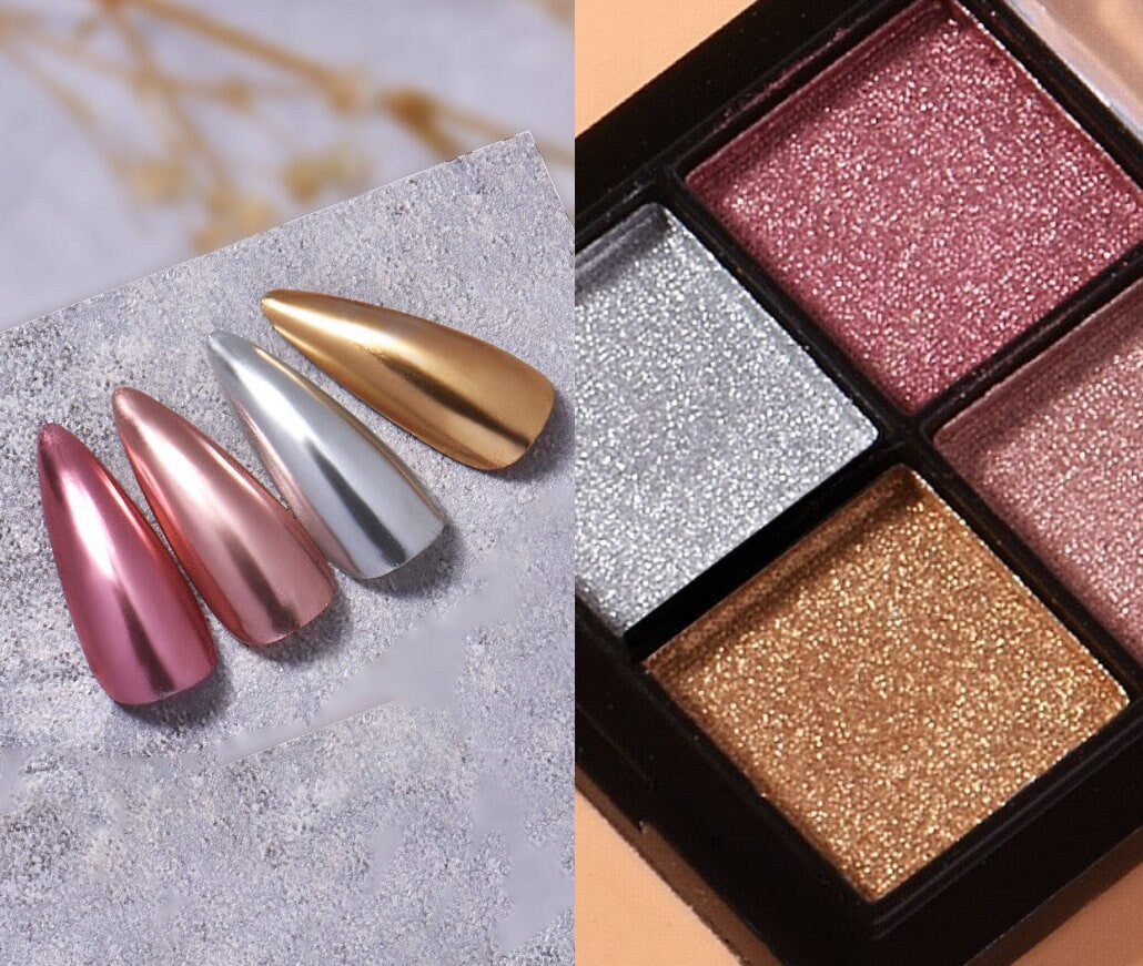Solid Nail Pigment Mirrored Shimmer Palette /Metallic Mirror Chrome Dip Powder Nail supply Silver Gold Copper Nail Metallic Manicure powder