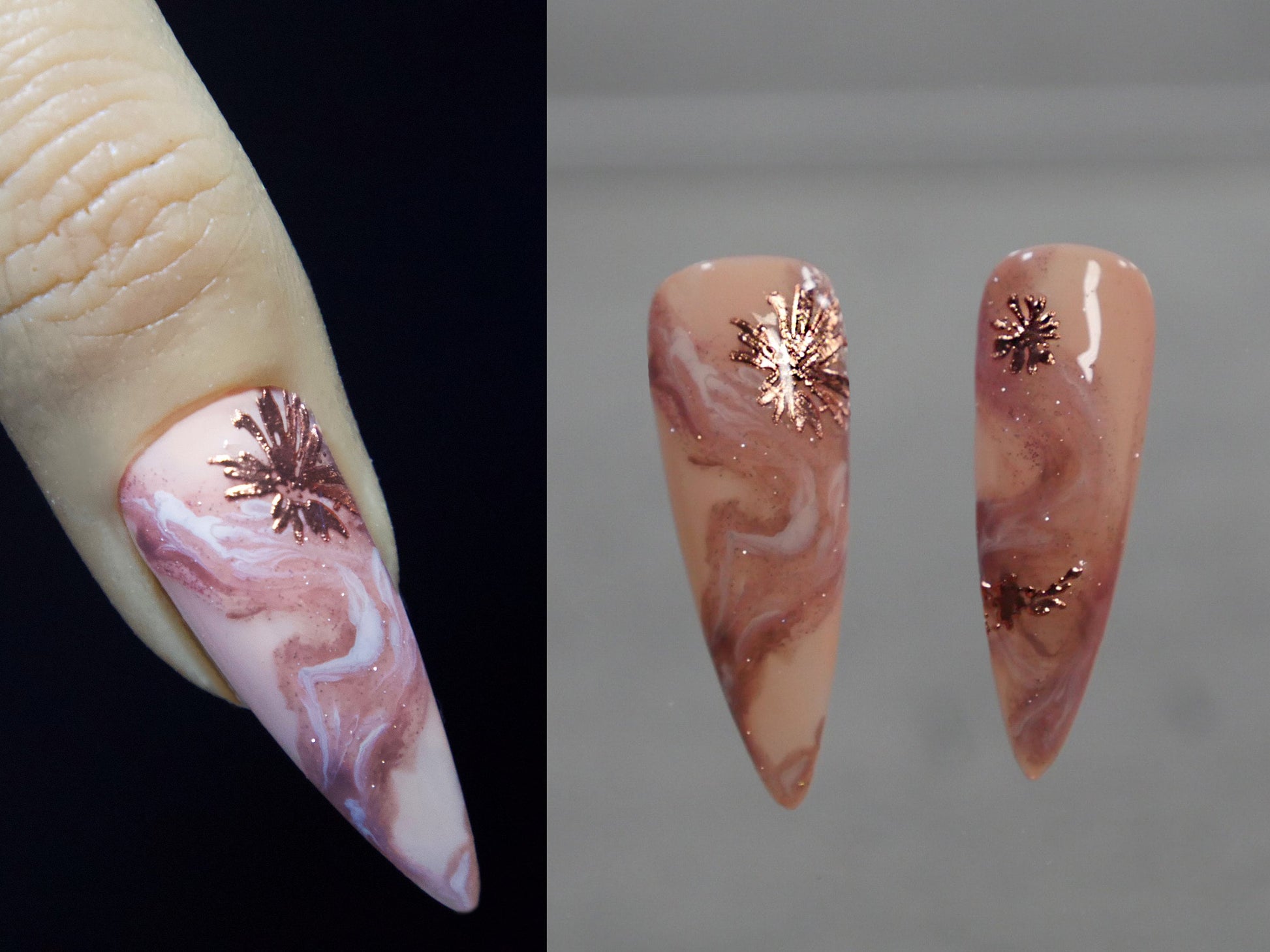 Rose Gold Hibiscus flower Nail Art Sticker/ Metallic DIY Tips Guides Transfer Stickers/ Flower Sticker/ Abstract Floral manicure stencil
