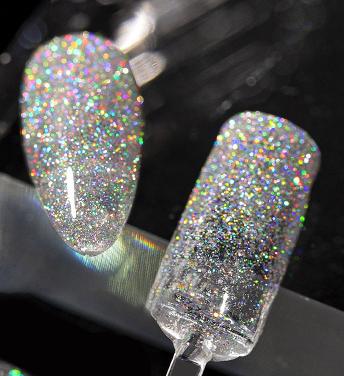 15ml Halo Rainbow Glitter Nail UV Gel/ Silver Mirror Laser Shimmer Glittery Gel Polish/ Glare Chameleon Reflective Glitters Universal Gels