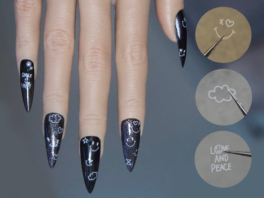 White Smile face Nail Art Sticker/ Smily Kawaii DIY Tips Stickers/ Cloud heart sticker/ Peace Nail art sticker smiling face