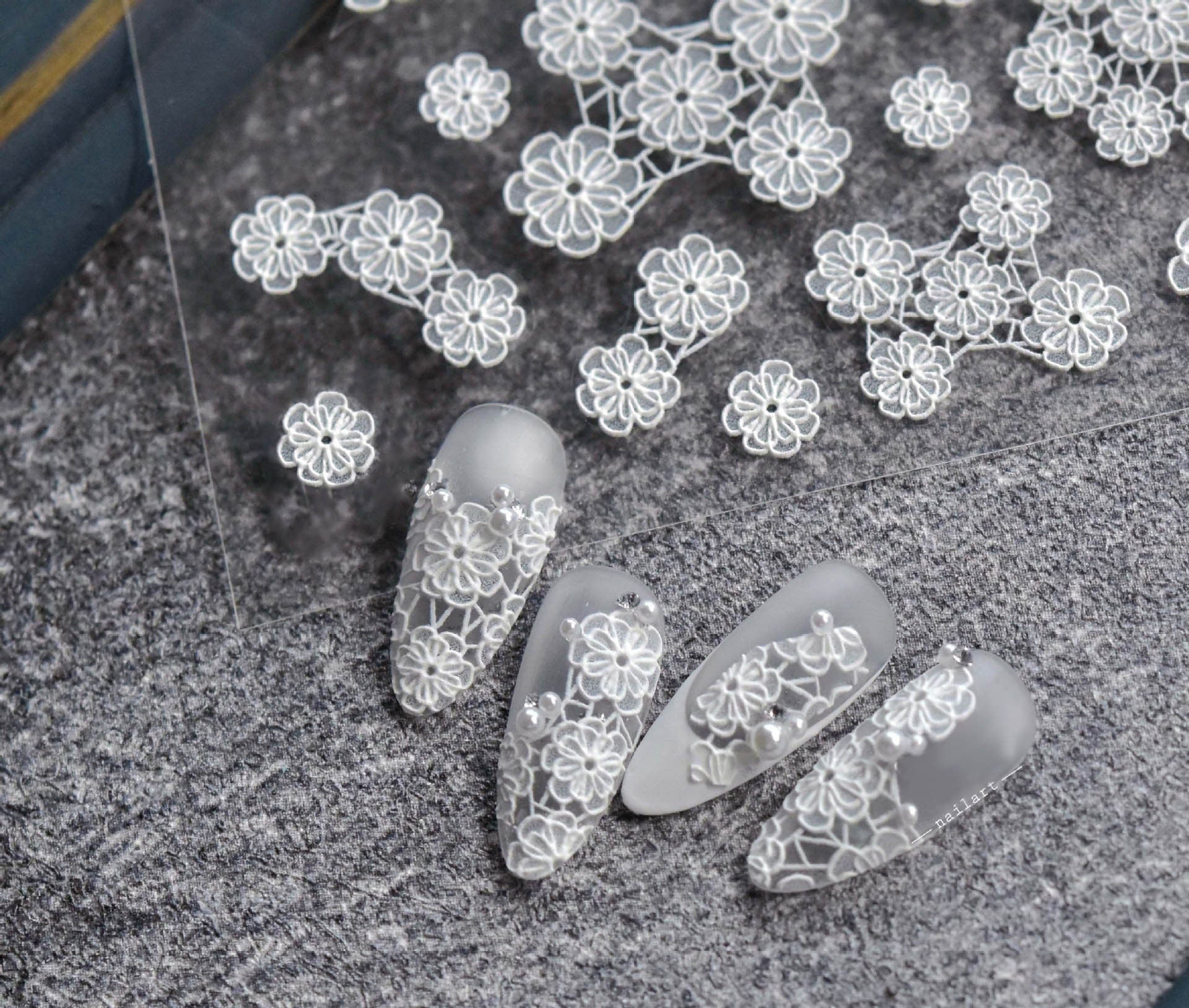 Long Nail Art with Bridal Roses Flair