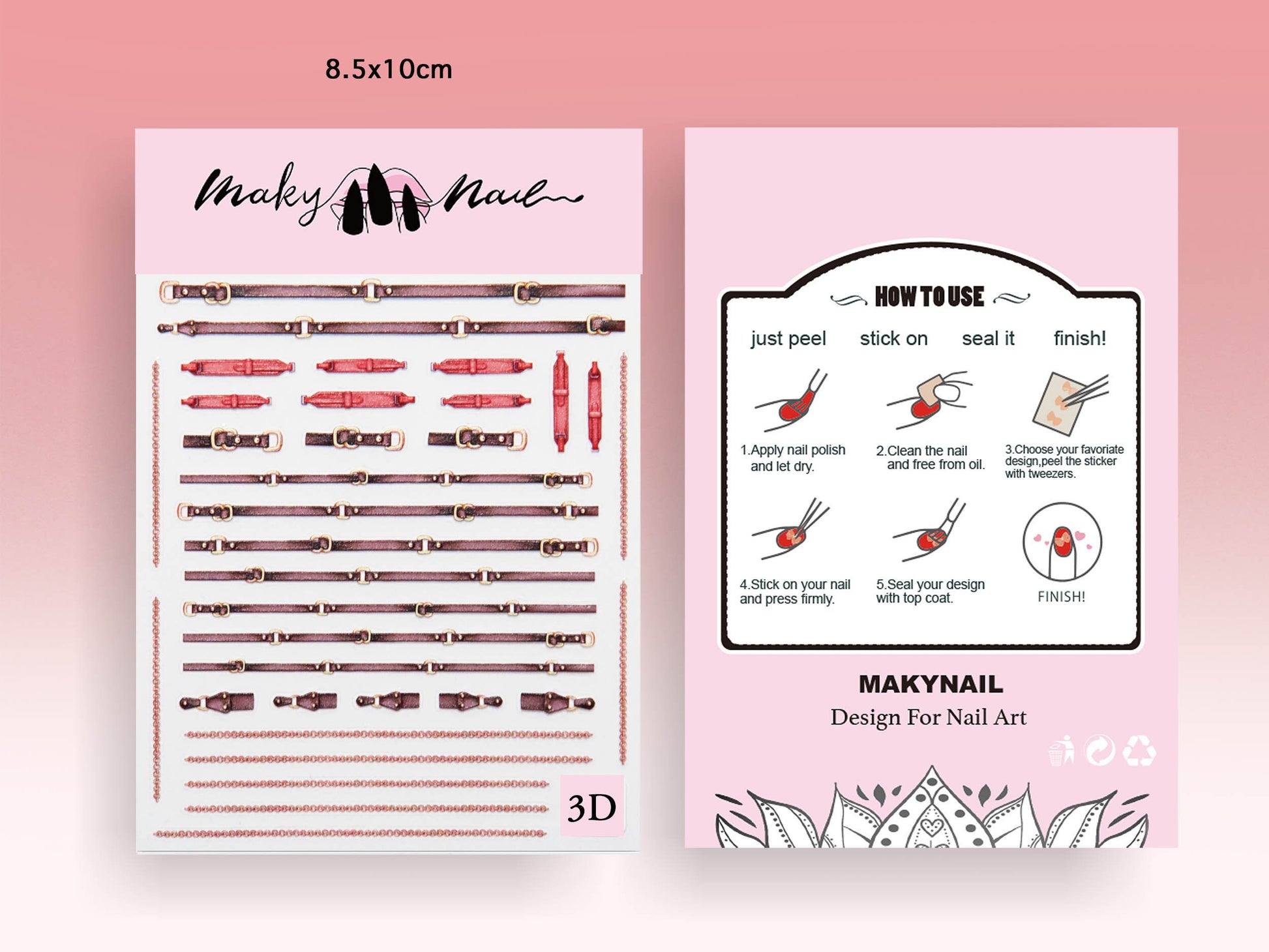 Buckle Belt 3D Embossed Nail Stickers/ Vintage Garment design nail art Stencil/ Watchband Strap Stripes Peel off sticker supplies