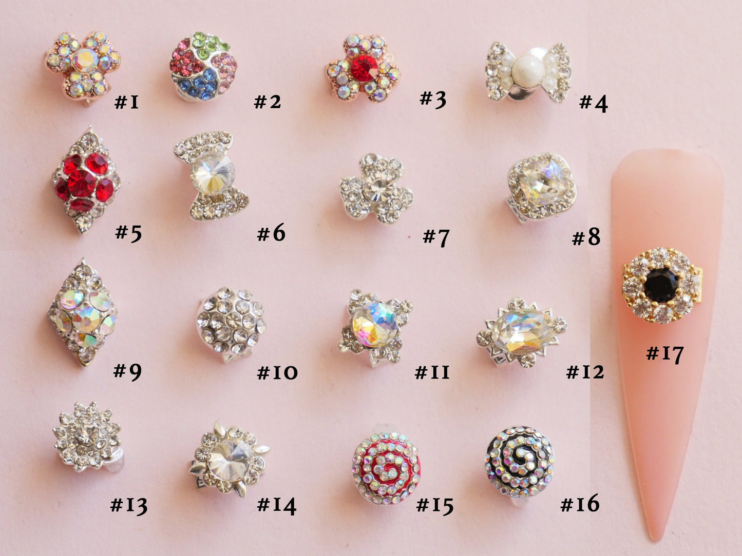 3D Spinning Crystal nail decoration/ Exquisite flower fast speed rotating plated nail jewelry