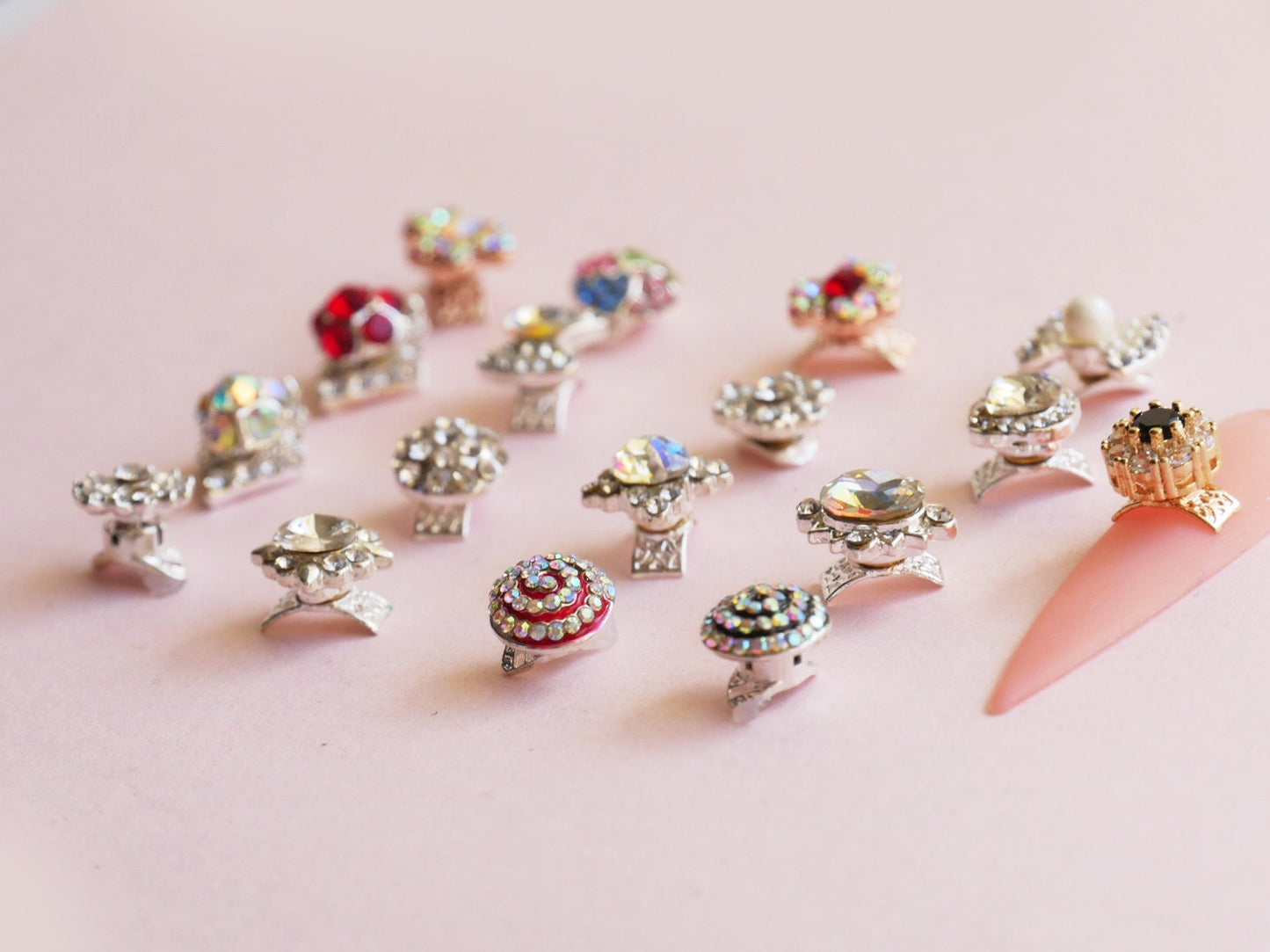 3D Spinning Crystal nail decoration/ Exquisite flower fast speed rotating plated nail jewelry