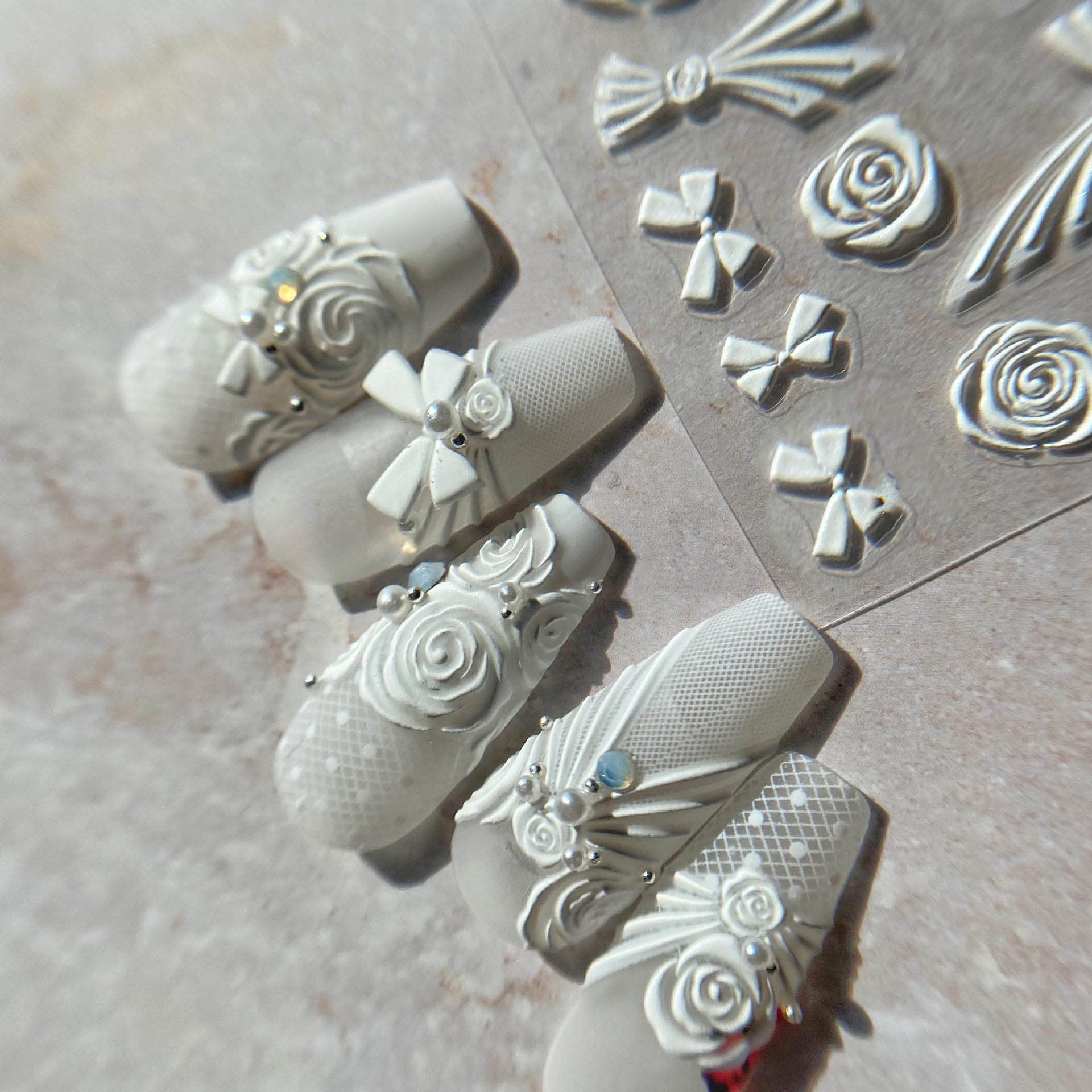 Long Nail Art with Bridal Roses Flawless