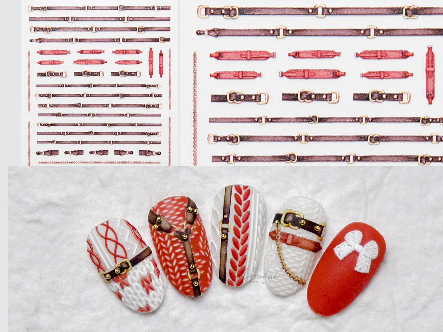 Buckle Belt 3D Embossed Nail Stickers/ Vintage Garment design nail art Stencil/ Watchband Strap Stripes Peel off sticker supplies