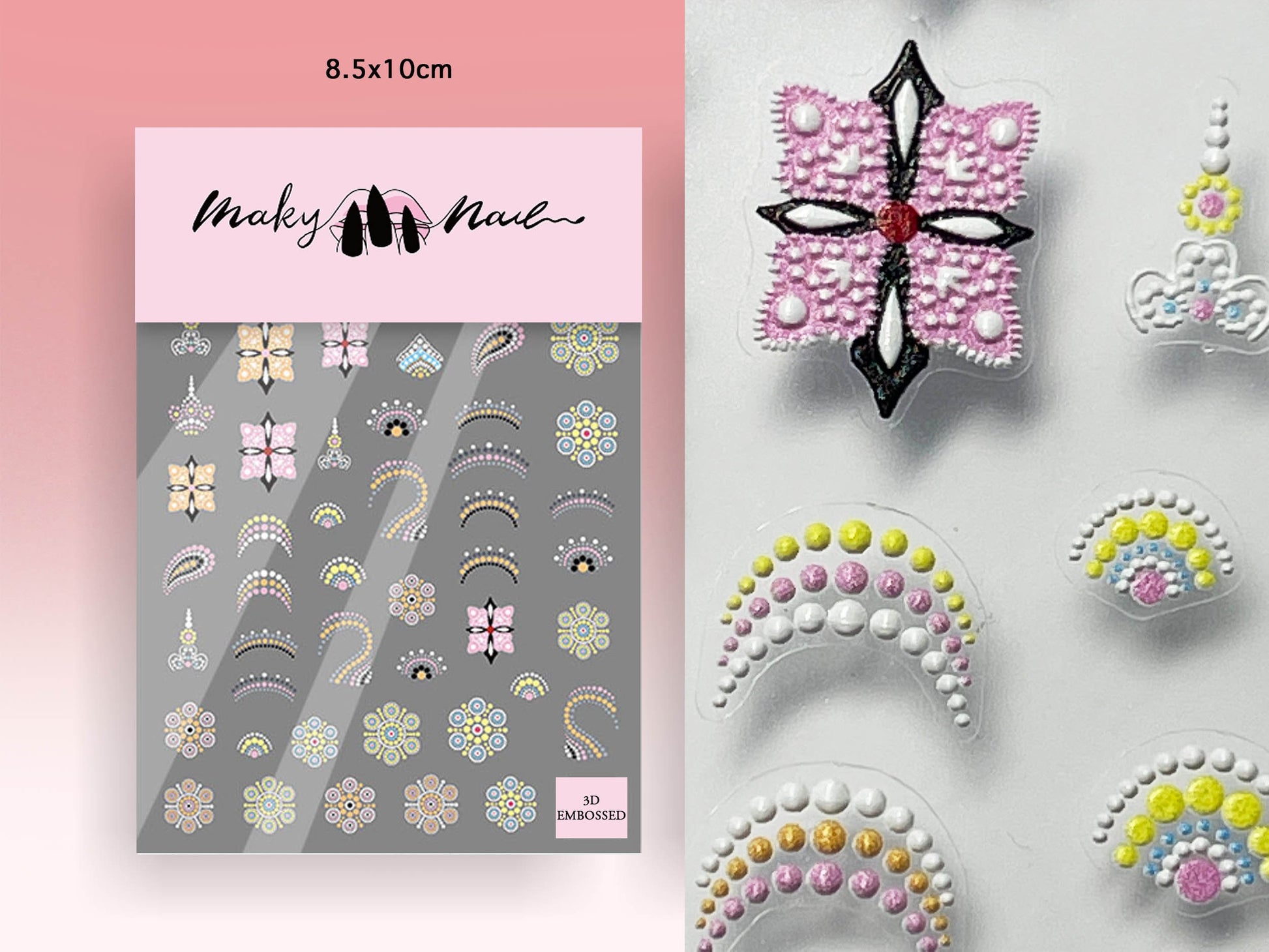 Henna Tattoo Mehndi Totem nail sticker/ Colorful Dots Boho 3D Embossed Nail Art Stickers Self Adhesive Decals/ Dotting Nail Art Decals