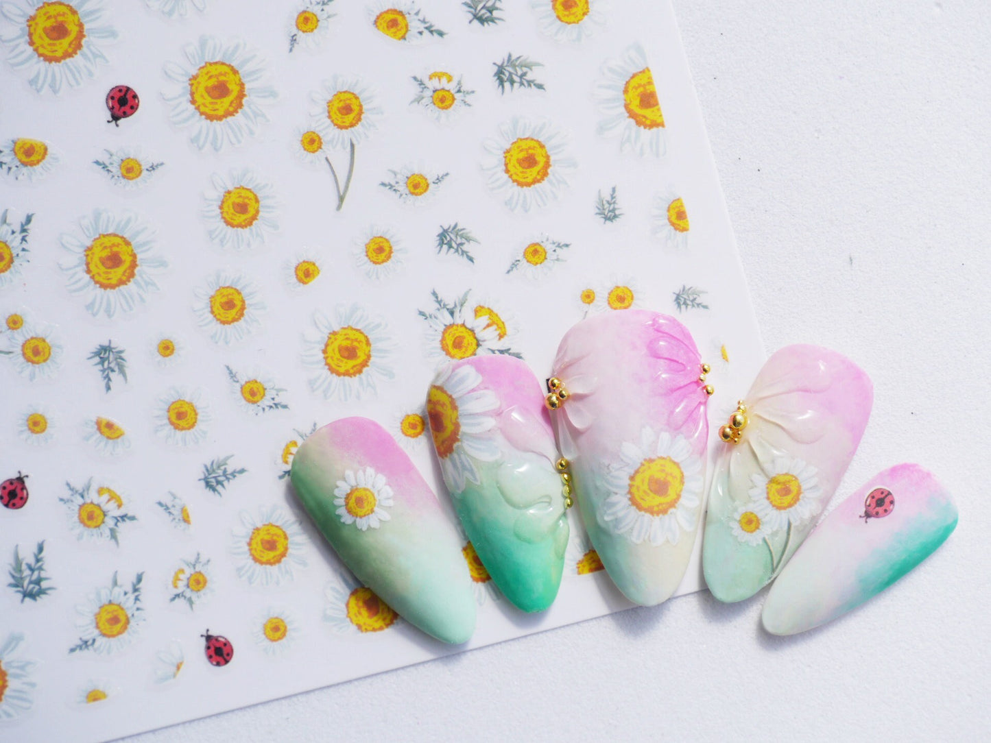 Daisy flower Nail Art Sticker Peel off daisies Stickers/ Chrysanthemum Oxeye daisy leaf Bouquet white flower Blossom Manicure Nail Supply