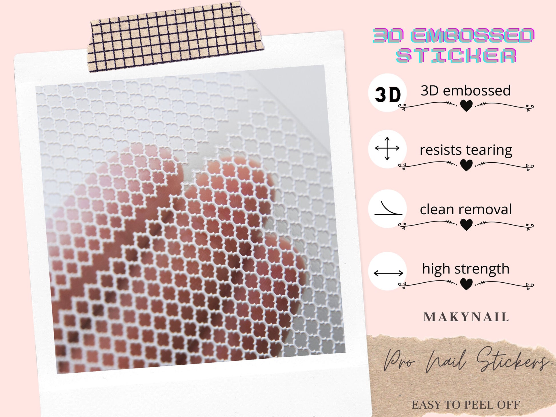 Plaid Pattern Nail Art Sticker/ 3D Embossed Checkered Grids Peel Off Tips Stickers/ Stained and Decorative Glass pattern nail design