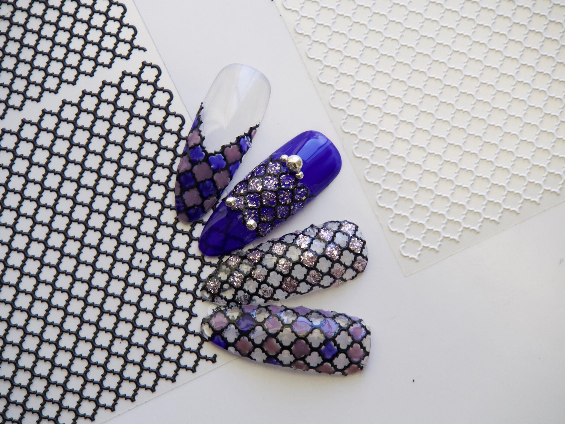 Plaid Pattern Nail Art Sticker/ 3D Embossed Checkered Grids Peel Off Tips Stickers/ Stained and Decorative Glass pattern nail design