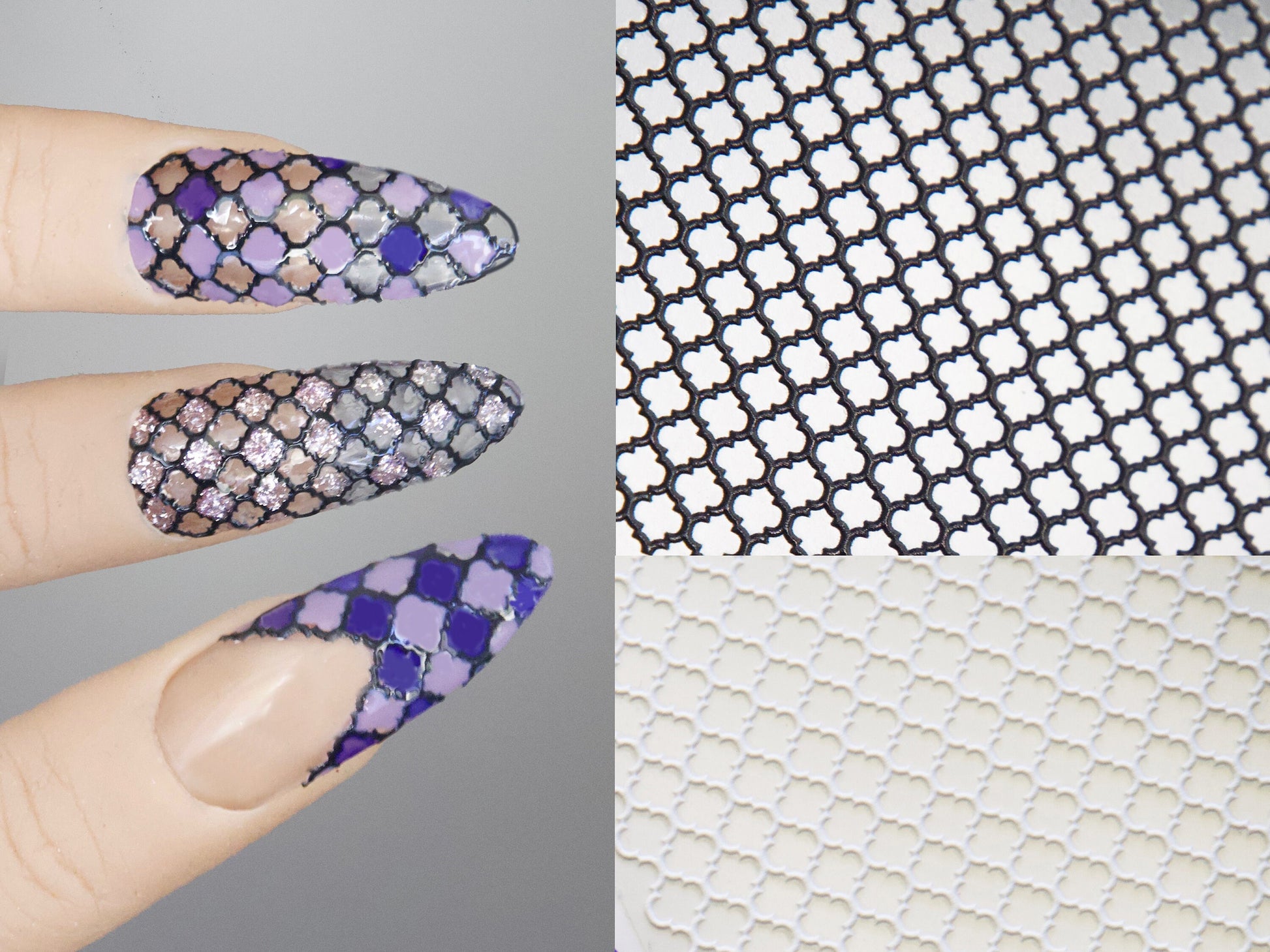 Plaid Pattern Nail Art Sticker/ 3D Embossed Checkered Grids Peel Off Tips Stickers/ Stained and Decorative Glass pattern nail design